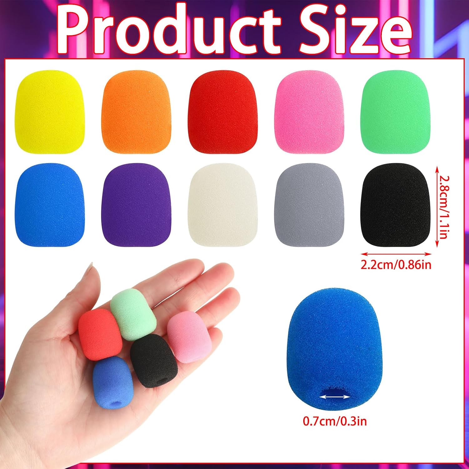 CUBIERTAS DE ESPUMA PARA MICRÓFONO AUGSHY 20 UNIDADES COLORES SURTIDOS PARA MICRÓFONOS DE SOLAPA Y HEADSET - 2