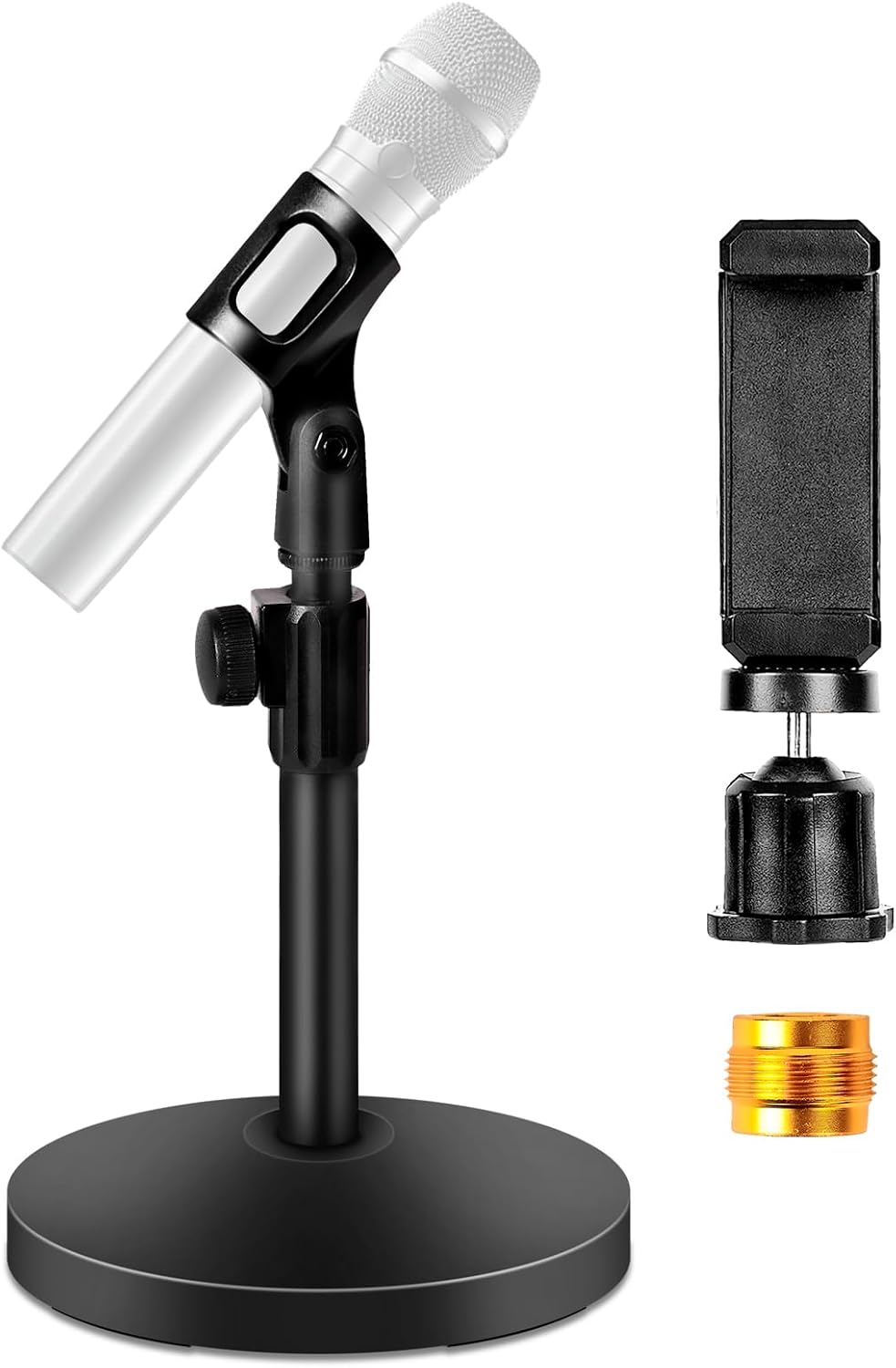 SOPORTE DE MICRÓFONO DE ESCRITORIO BILIONE CON CLIP PARA MICRÓFONO Y CELULAR - 1