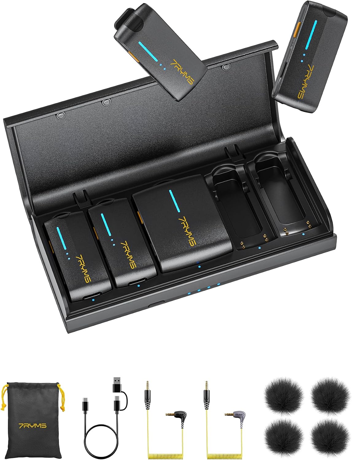 MICRÓFONO LAVALIER INALÁMBRICO 4 CANALES 7RYMS IRAY DW40 PARA IPHONE Y ANDROID - 1