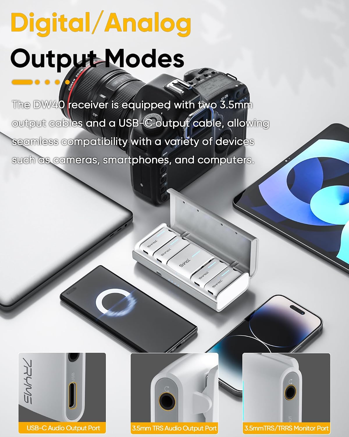 MICRÓFONO LAVALIER INALÁMBRICO 4 CANALES 7RYMS IRAY DW40 PARA IPHONE Y ANDROID - 3