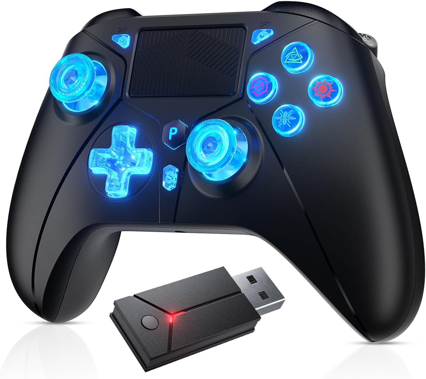 MANDO INALÁMBRICO DINOSOO RGB CON LUCES LED Y BOTONES TRASEROS REMAPEABLES PARA PS5 Y PC - 1