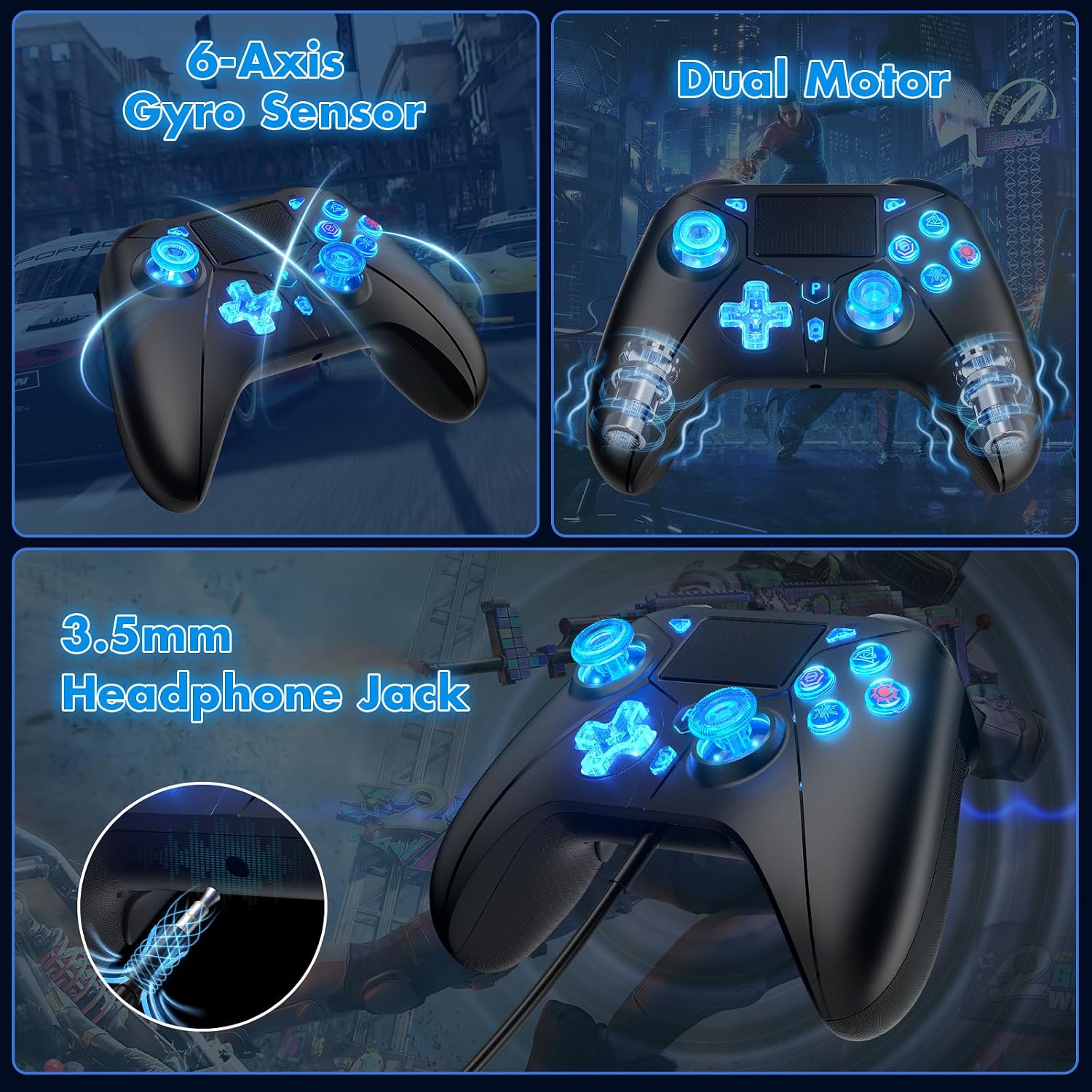 MANDO INALÁMBRICO DINOSOO RGB CON LUCES LED Y BOTONES TRASEROS REMAPEABLES PARA PS5 Y PC - 5