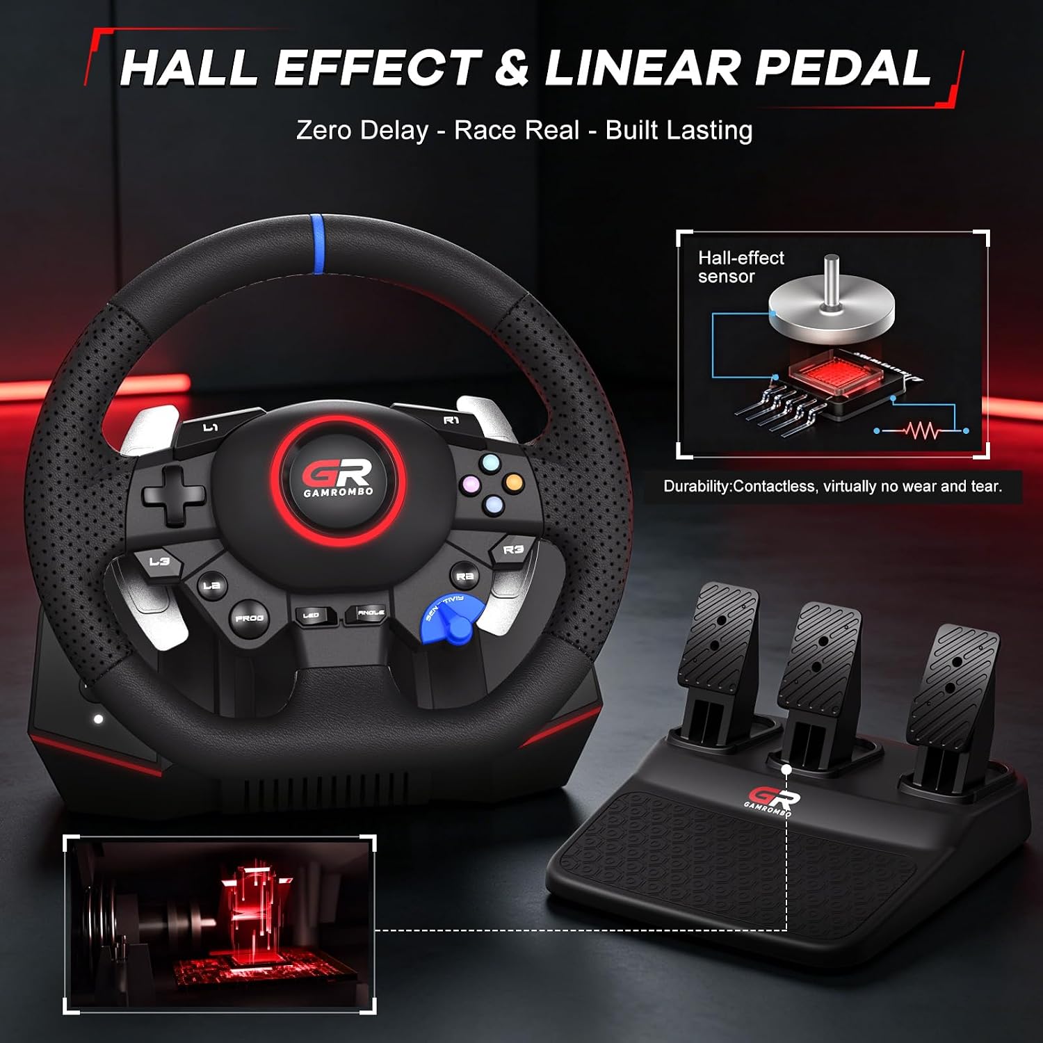 VOLANTE PARA JUEGOS GAMROMBO 11 PULGADAS COMPATIBLE CON PS5, PS4 Y PC - 5