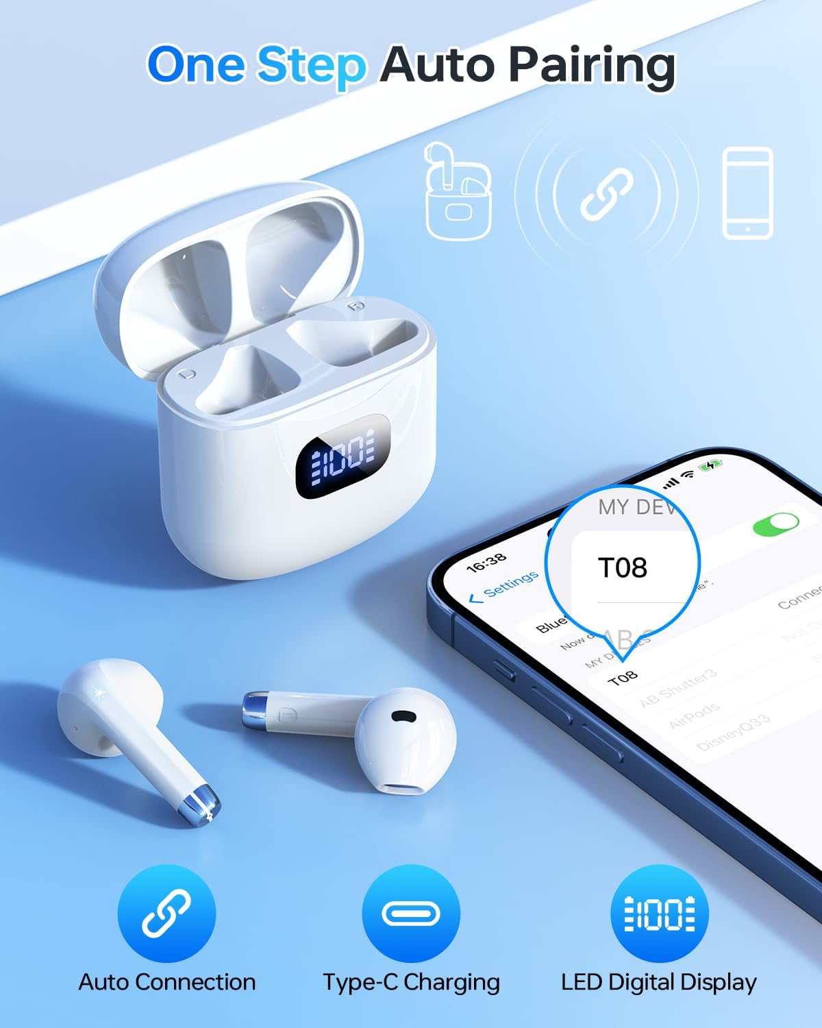 AUDÍFONOS INALÁMBRICOS KTGEE T08 BLUETOOTH 5.3 TRUE WIRELESS 40 HORAS - 2