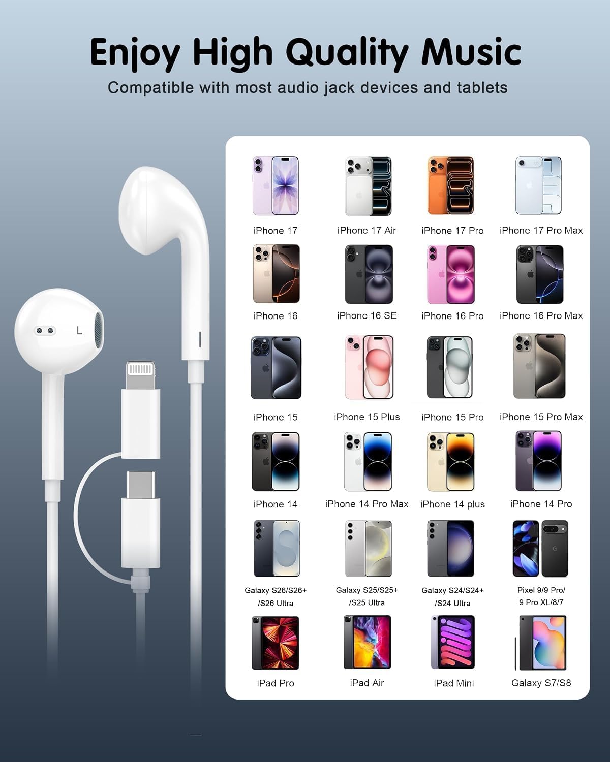 AUDÍFONOS CON CABLE 2 EN 1 CREHAO PARA IPHONE Y USB-C - 4