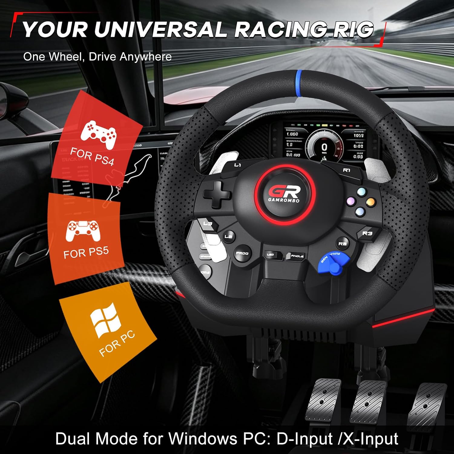 VOLANTE GAMROMBO RACING 11 PULGADAS PARA PS5/PS4/PC - 2