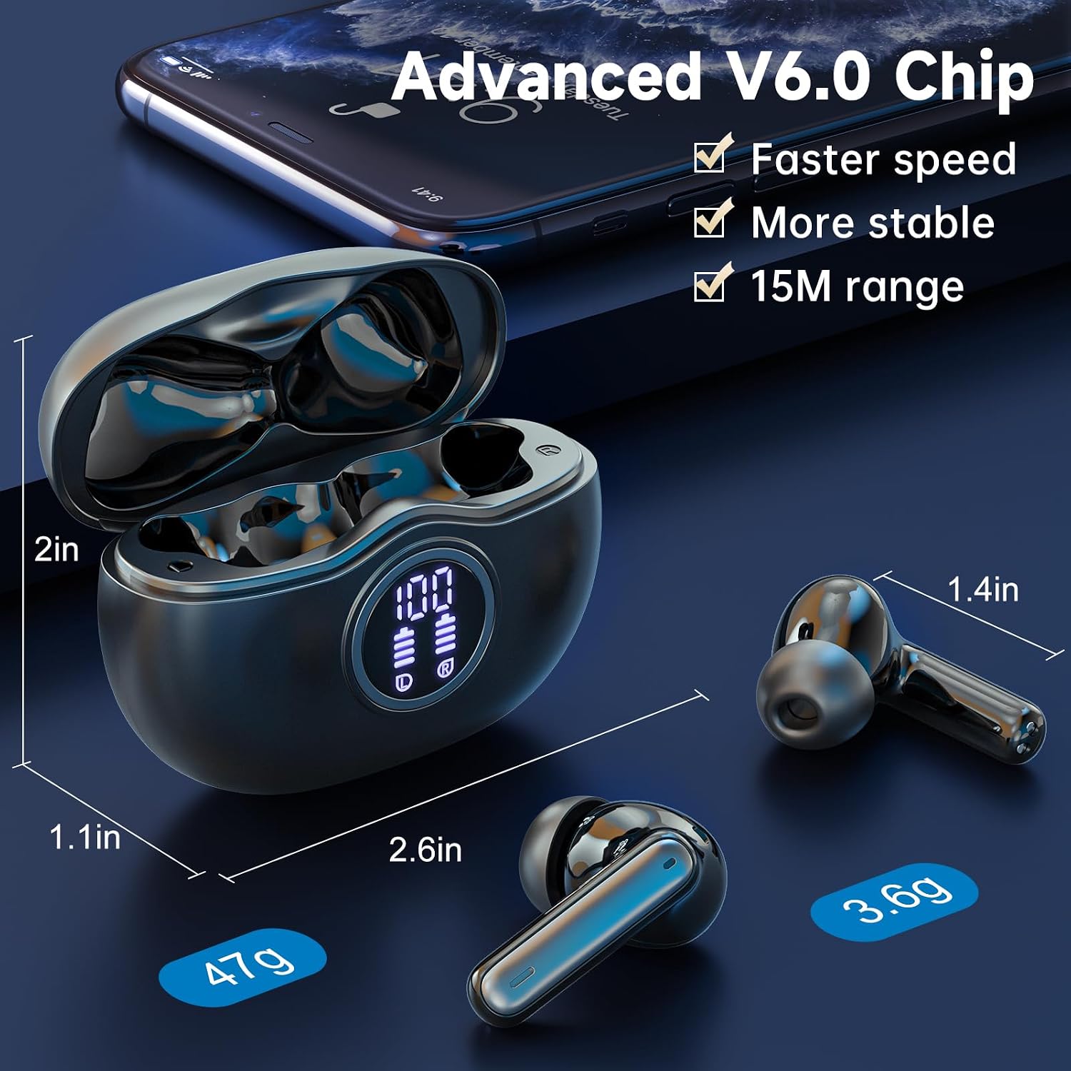 AUDÍFONOS INALÁMBRICOS FHUMSH A10 BLUETOOTH 6.0 TRUE WIRELESS NEGRO - 4