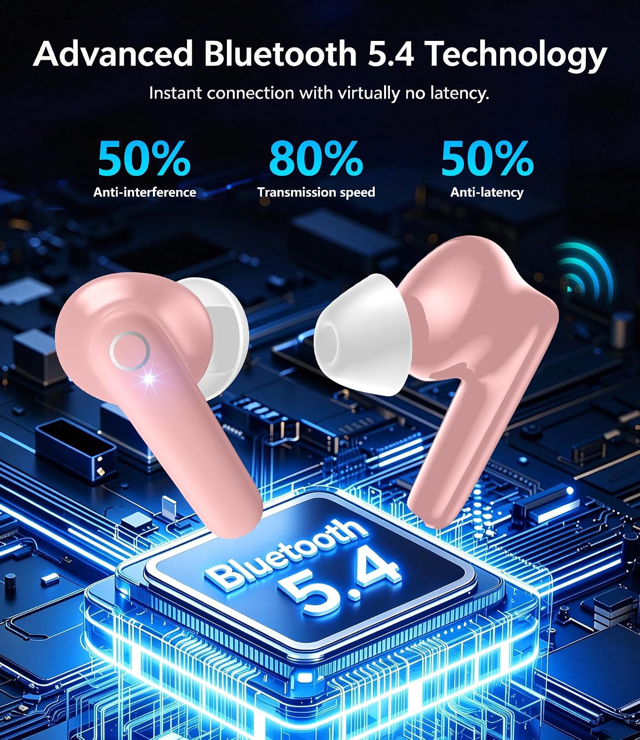 AUDÍFONOS INALÁMBRICOS MOZOTER N9I BLUETOOTH 5.4 TRUE WIRELESS ROSA - 3