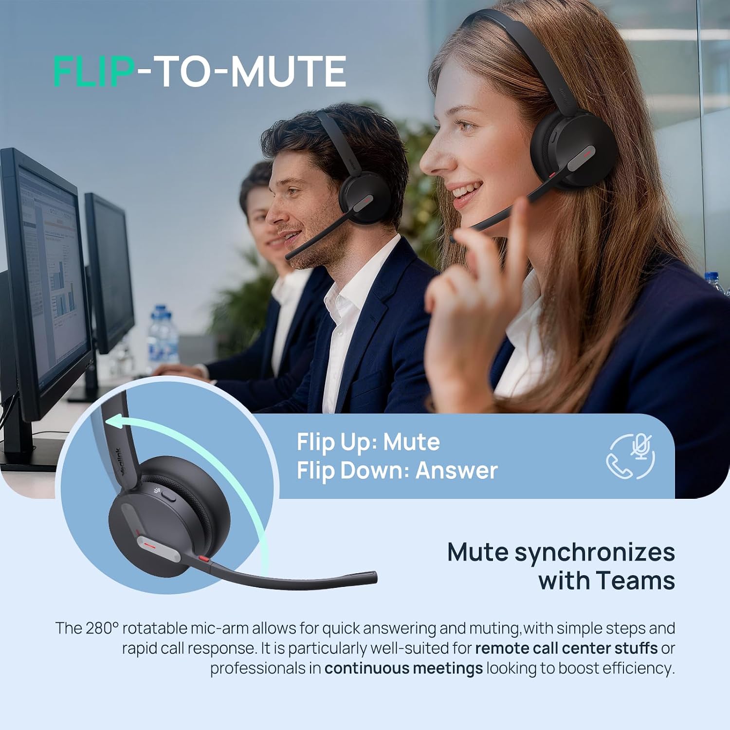 HEADSET BLUETOOTH MONO YEALINK BH70 TEAMS CON MICRÓFONO AI PARA PC - 5