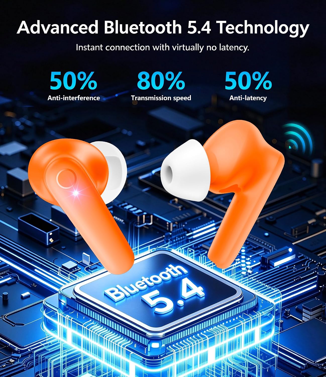 AUDÍFONOS INALÁMBRICOS MOZOTER N9I BLUETOOTH 5.4 TRUE WIRELESS NARANJA - 3