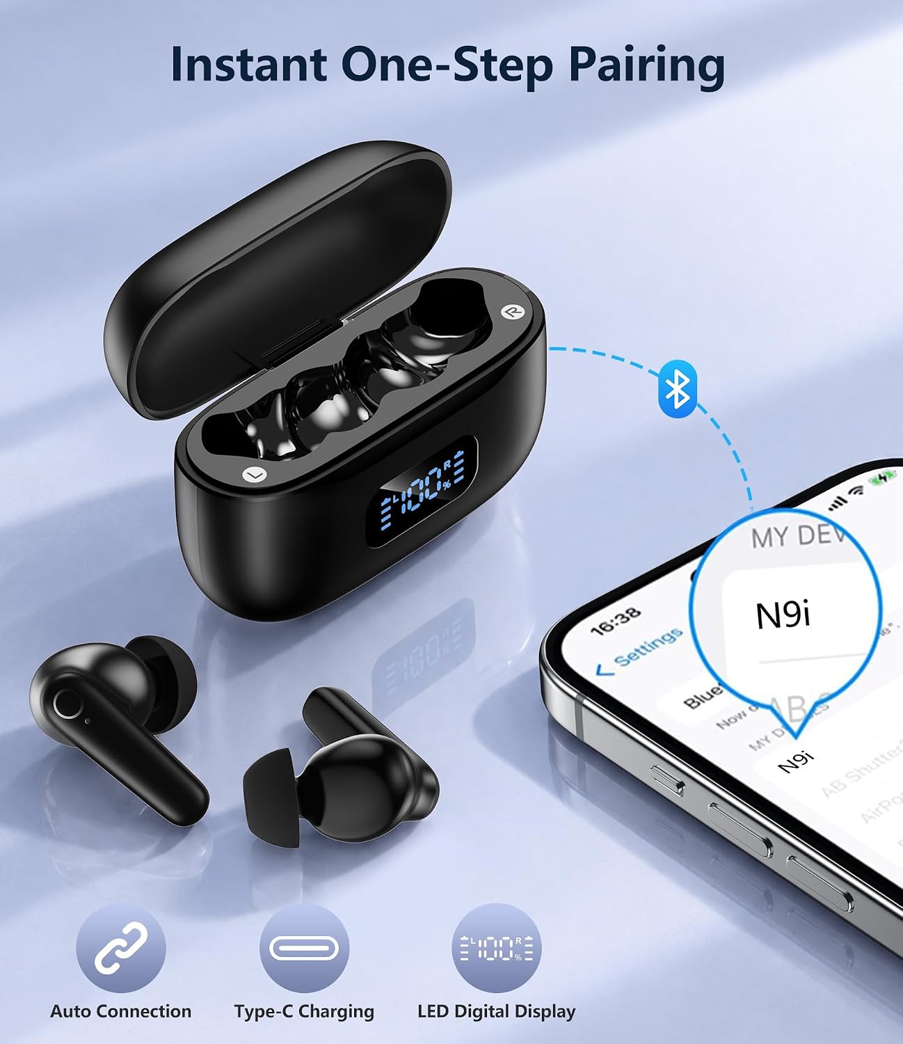 AUDÍFONOS INALÁMBRICOS MOZOTER N9I BLUETOOTH 5.4 TRUE WIRELESS NEGRO - 5