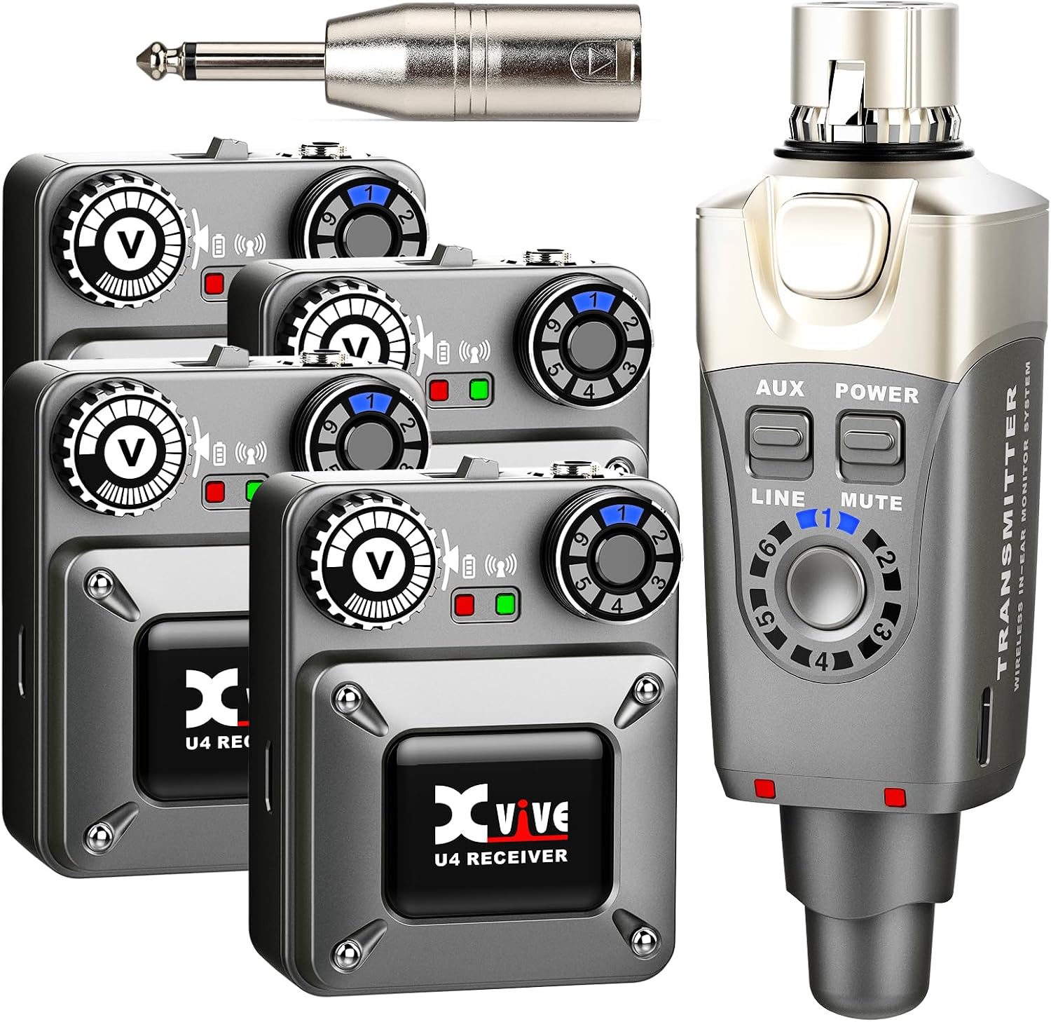 SISTEMA DE MONITOREO IN-EAR INALÁMBRICO XVIVE U4R4 CON 1 TRANSMISOR Y 4 RECEPTORES - 1