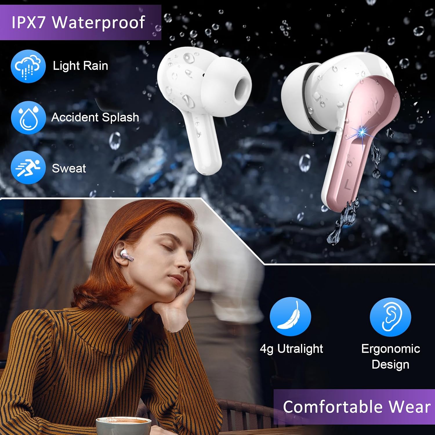 AUDÍFONOS INALÁMBRICOS BLUETOOTH RINSMOLA TRUE WIRELESS CON CANCELACIÓN DE RUIDO Y CARGA RÁPIDA USB-C - 5