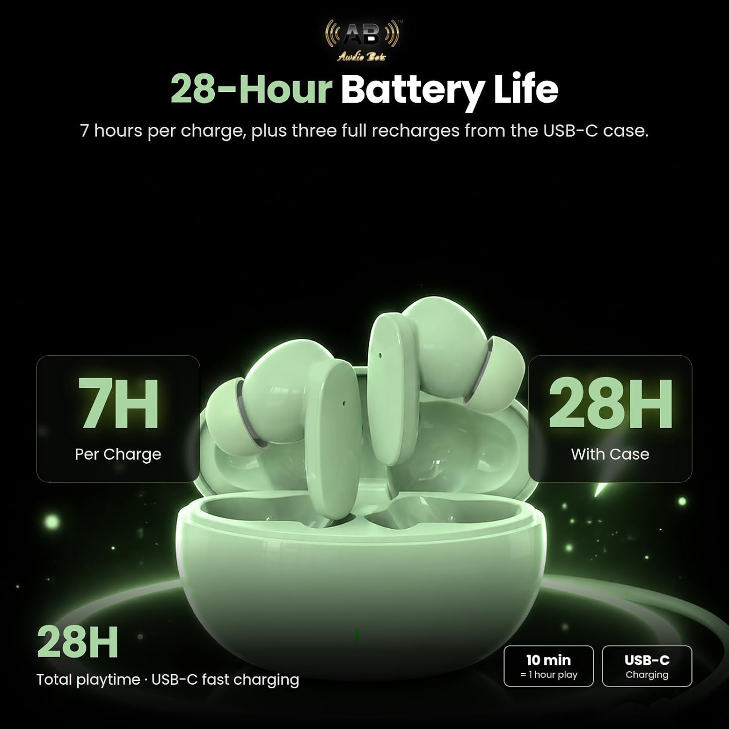 AUDÍFONOS INALÁMBRICOS AWDIO BOTS EVERYDAY SERIES BLUETOOTH TRUE WIRELESS MATCHA GREEN - 2
