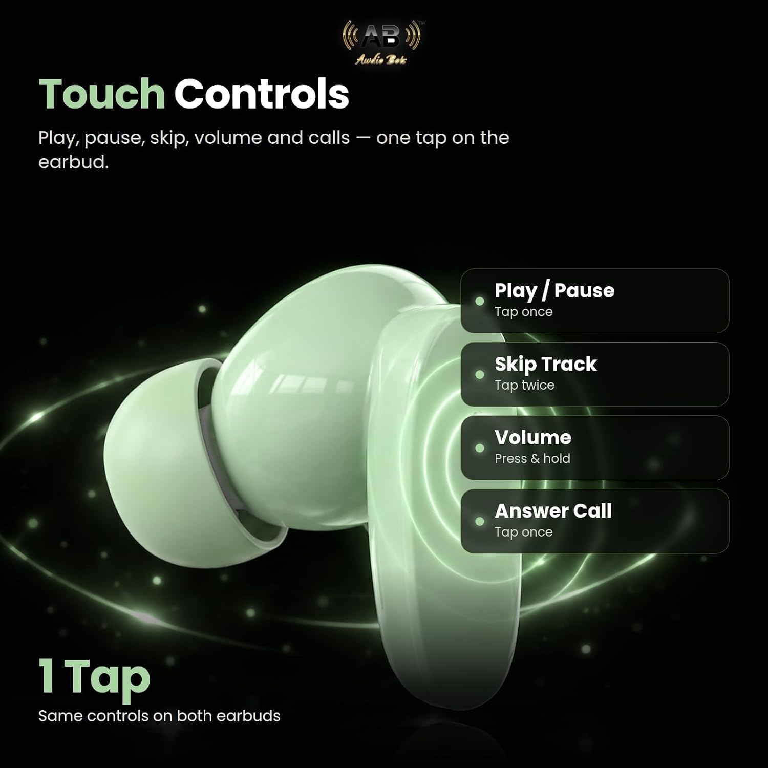 AUDÍFONOS INALÁMBRICOS AWDIO BOTS EVERYDAY SERIES BLUETOOTH TRUE WIRELESS MATCHA GREEN - 4
