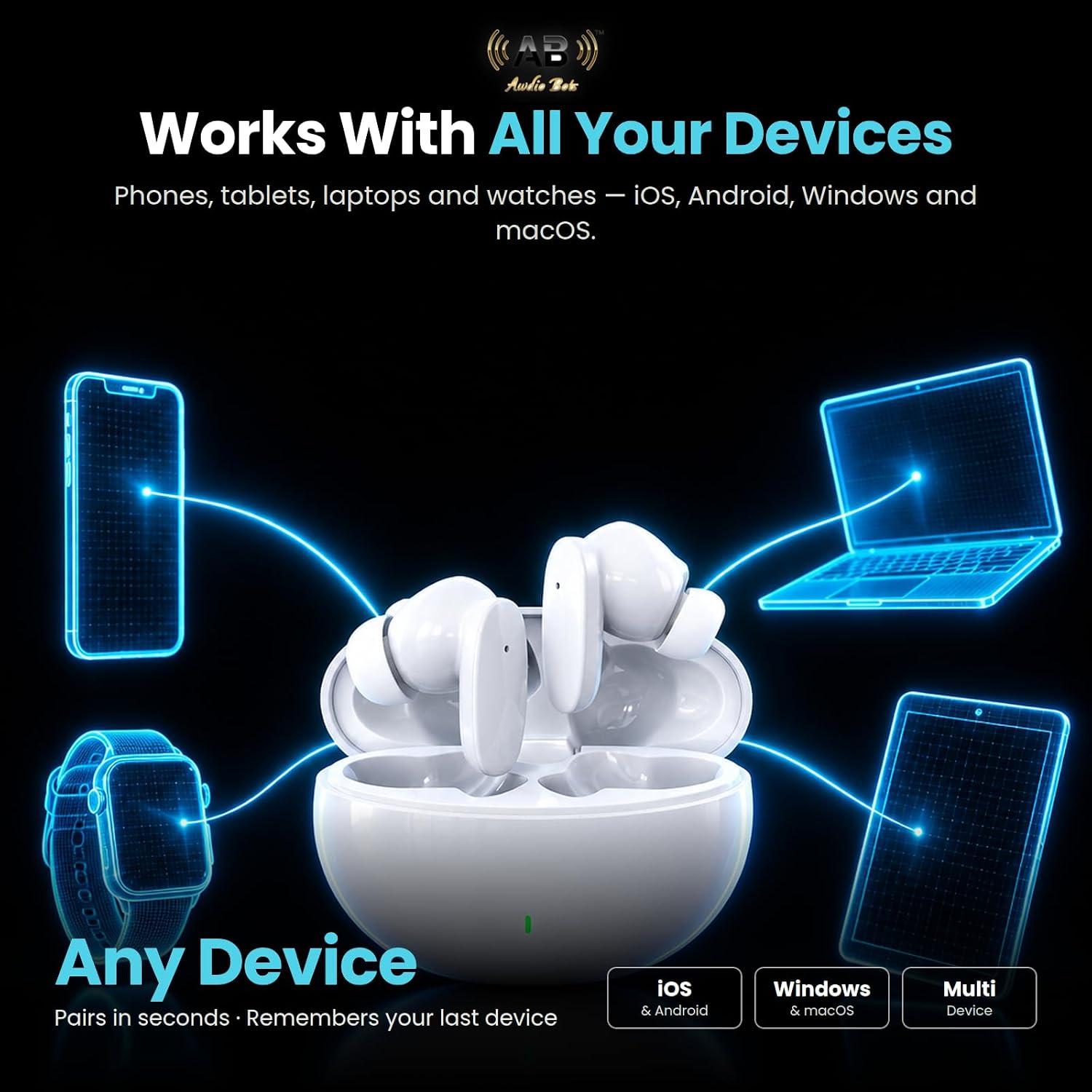 AUDÍFONOS INALÁMBRICOS AWDIO BOTS EVERYDAY SERIES BLUETOOTH TRUE WIRELESS BLANCO - 4