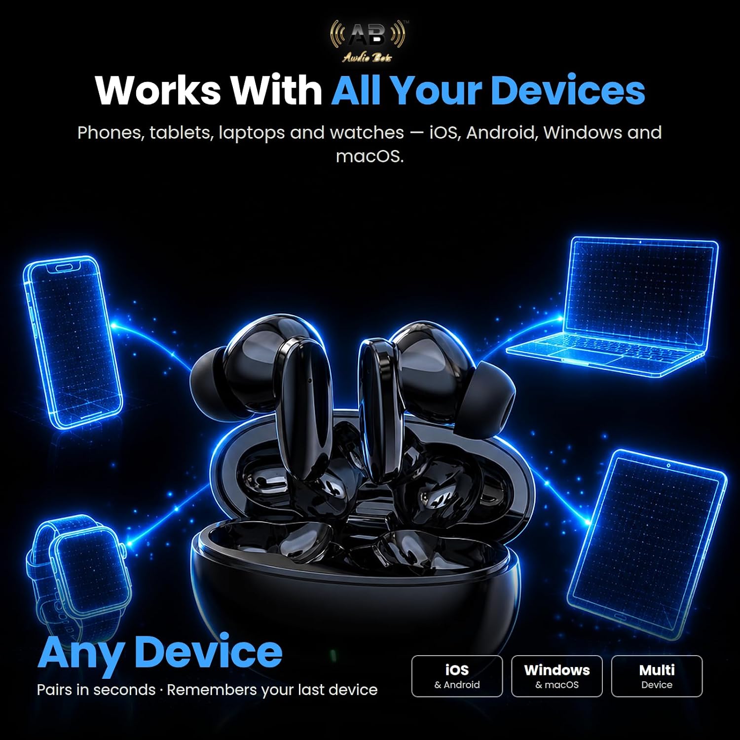 AUDÍFONOS INALÁMBRICOS AWDIO BOTS EVERYDAY SERIES BLUETOOTH IN EAR CON MICRÓFONO NEGRO - 4