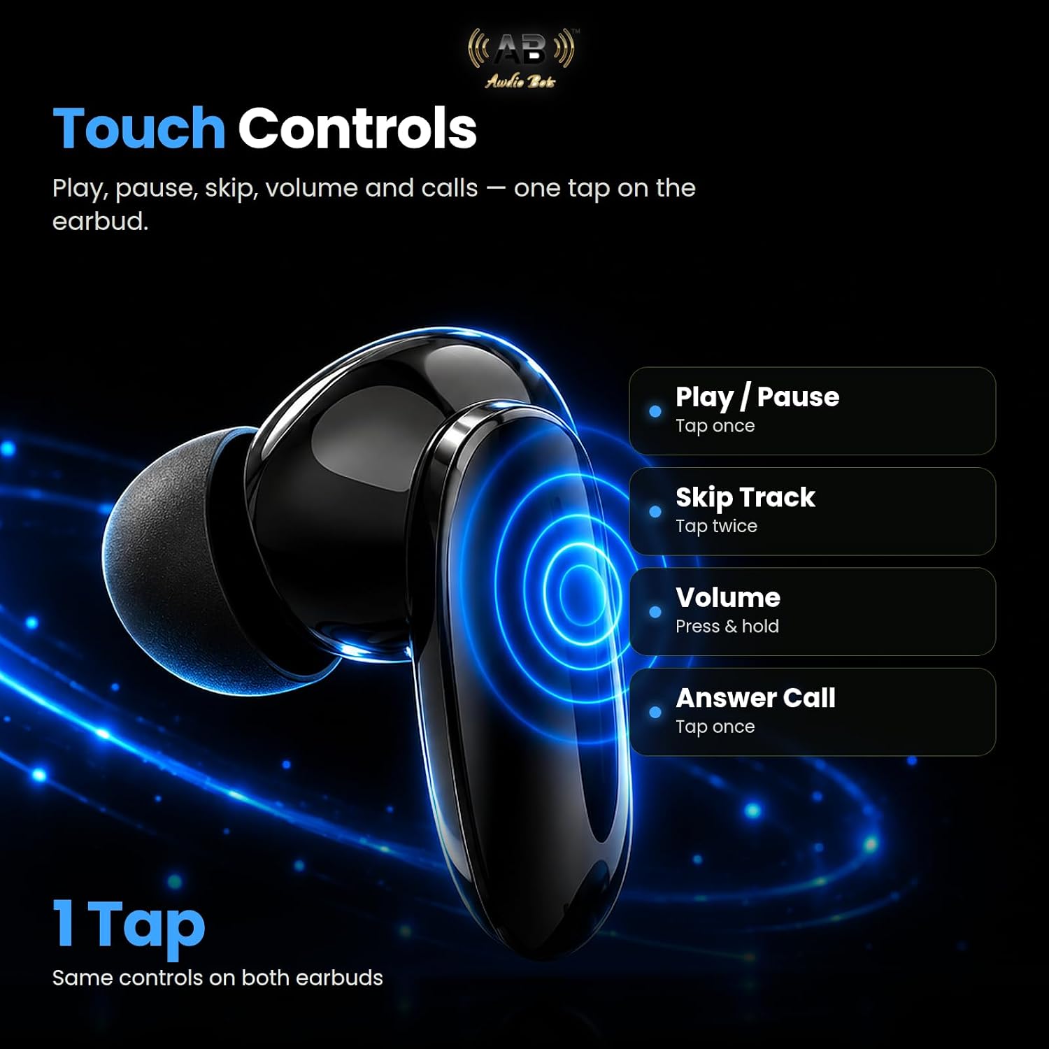 AUDÍFONOS INALÁMBRICOS AWDIO BOTS EVERYDAY SERIES BLUETOOTH IN EAR CON MICRÓFONO NEGRO - 5