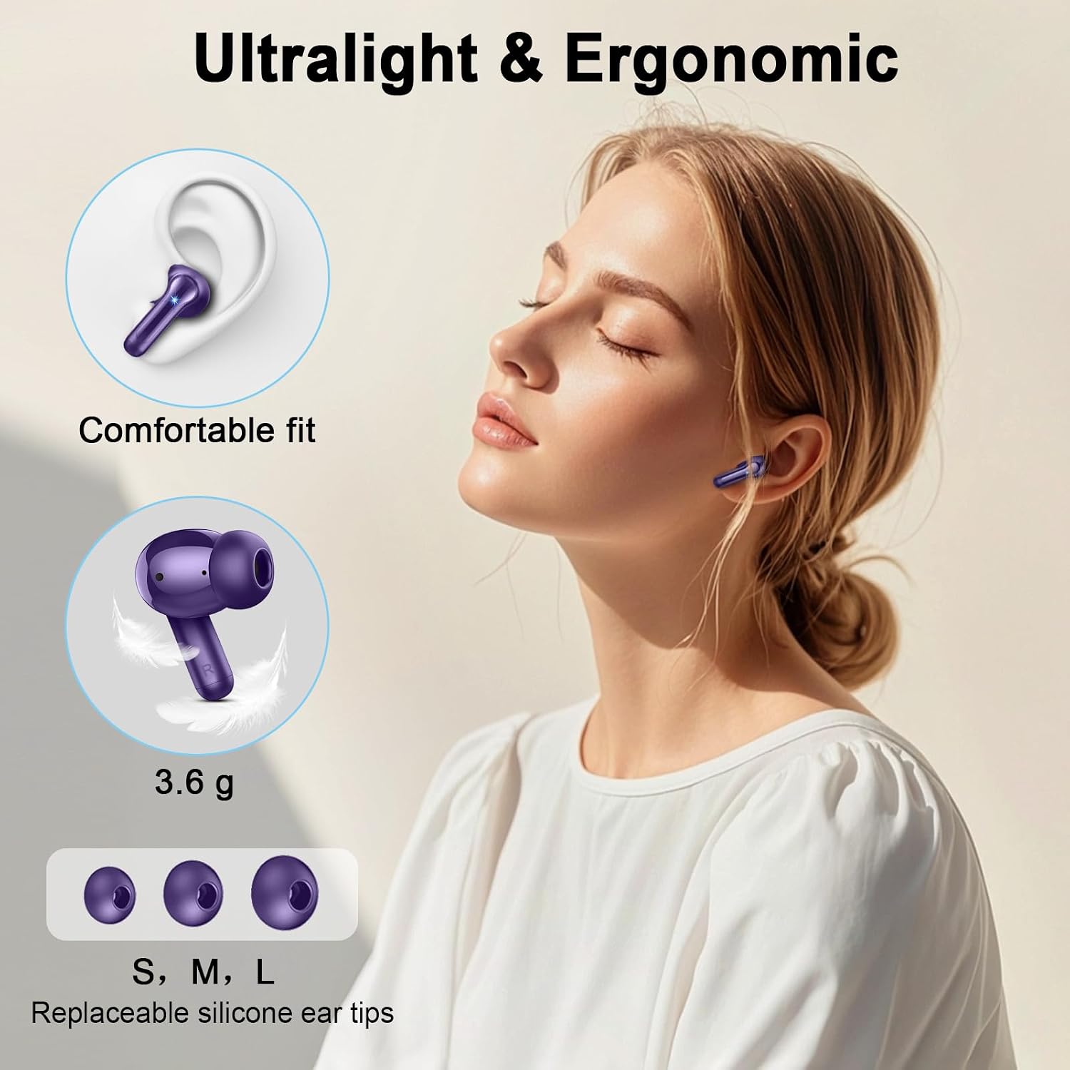 AUDÍFONOS INALÁMBRICOS BLUETOOTH 5.4 RINSMOLA G21PRO MORADO - 5