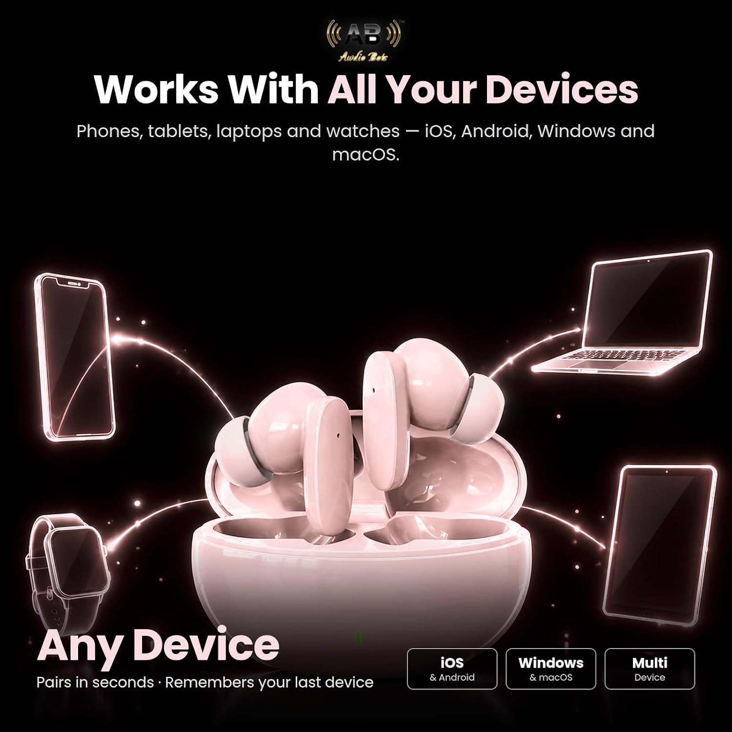 AUDÍFONOS INALÁMBRICOS AWDIO BOTS EVERYDAY SERIES BLUETOOTH TRUE WIRELESS CHERRY BLOSSOM - 5