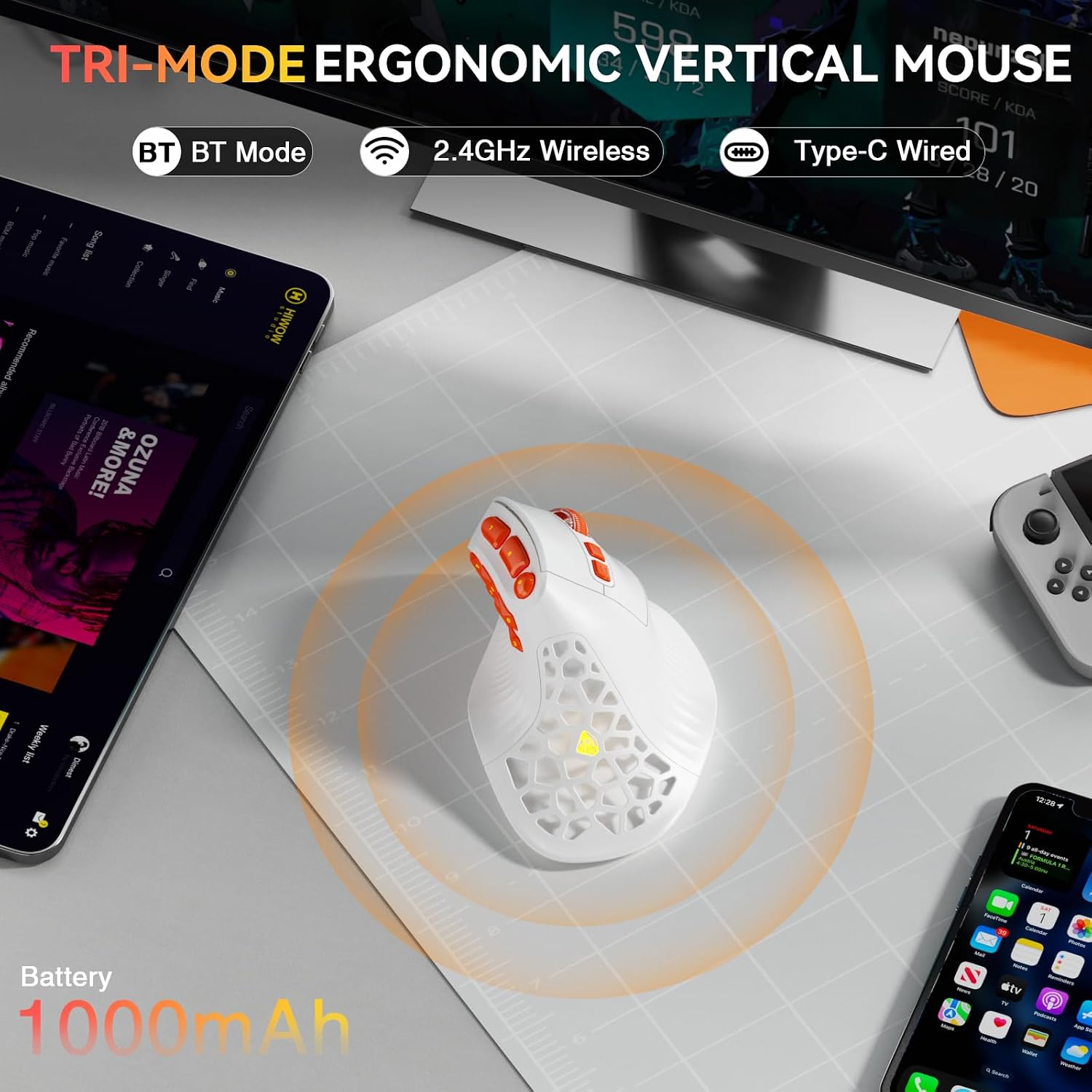 MOUSE ERGONÓMICO VERTICAL SOLAKAKA E9 PRO BLANCO CON DONGLE 8K - 5