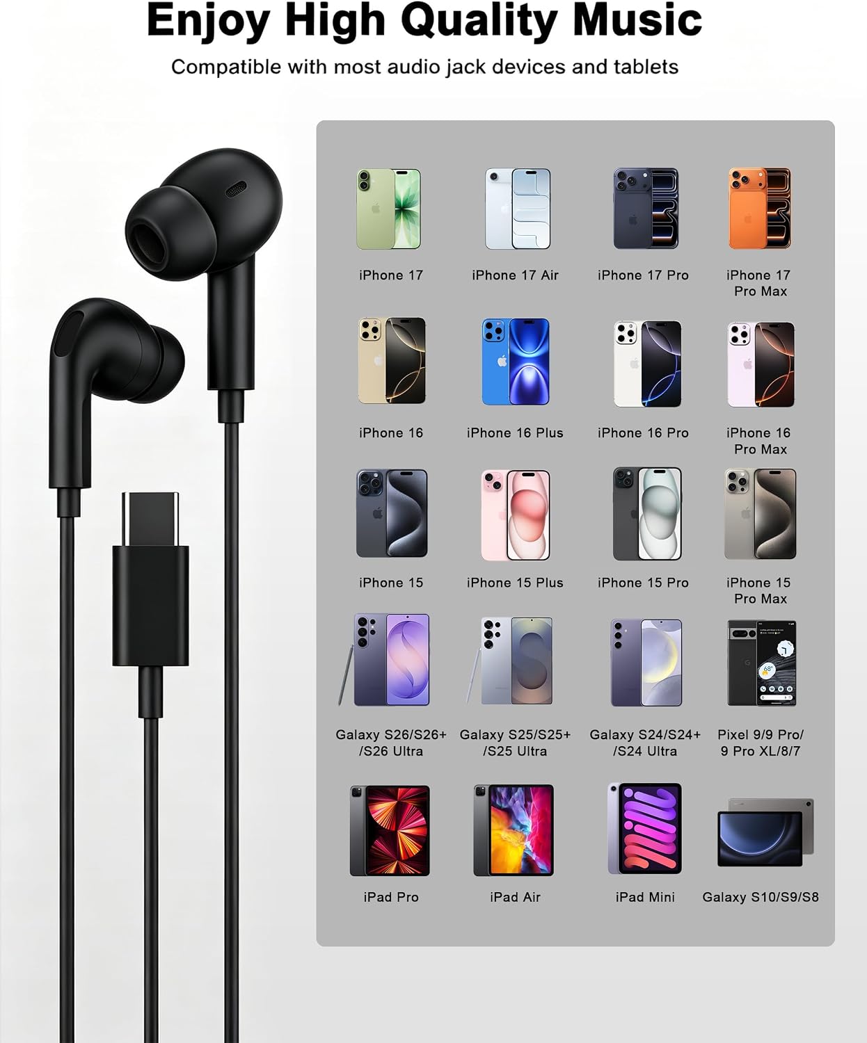 AUDÍFONOS CON CABLE USB C IIOZO PARA IPHONE 18 17 16 15 PRO MAX 2 UNIDADES - 5