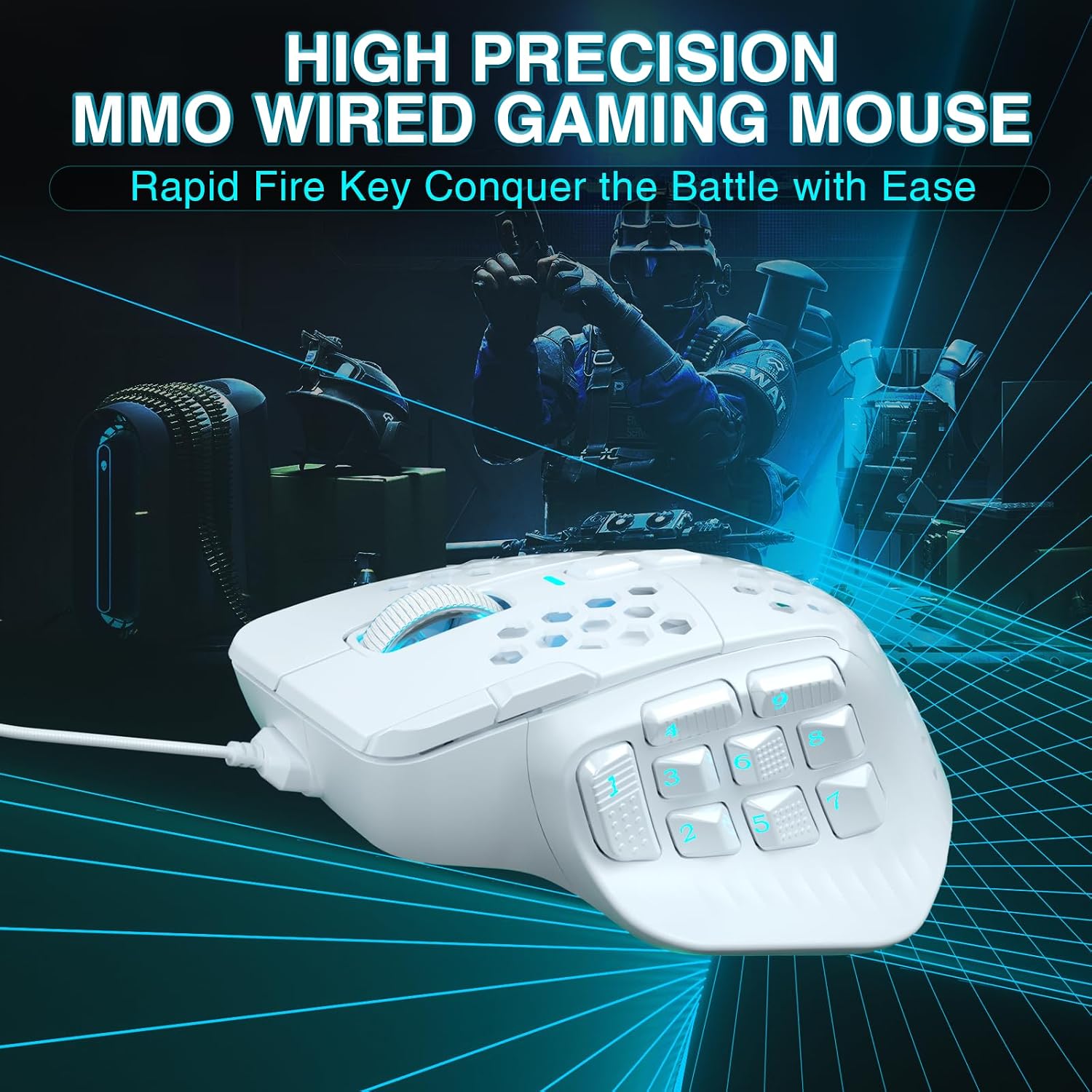 MOUSE GAMING CABLEADO SOLAKAKA SM809 BLANCO - 5