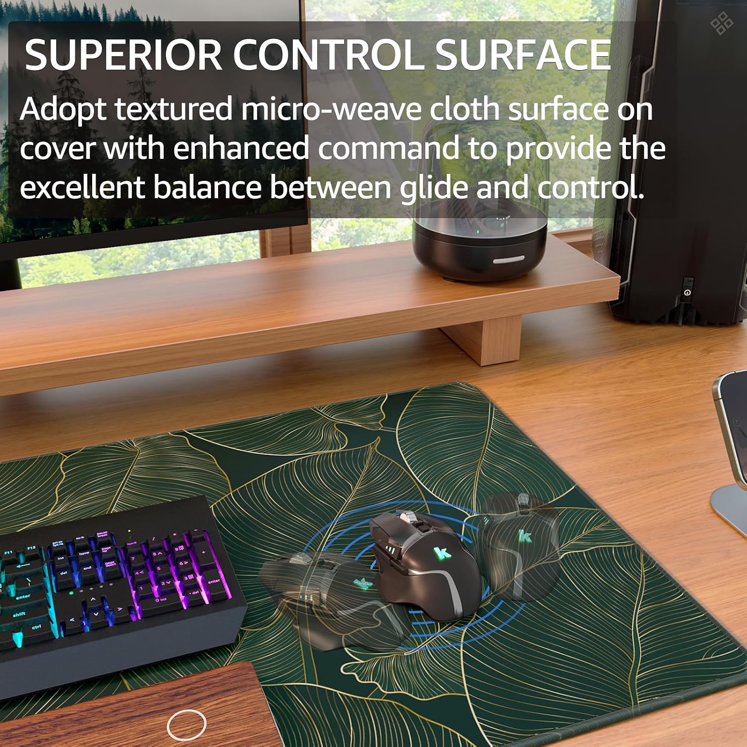 MOUSE PAD GRANDE PARA GAMING KTRIO XXL 80 X 40 CM HOJAS DORADAS - 2