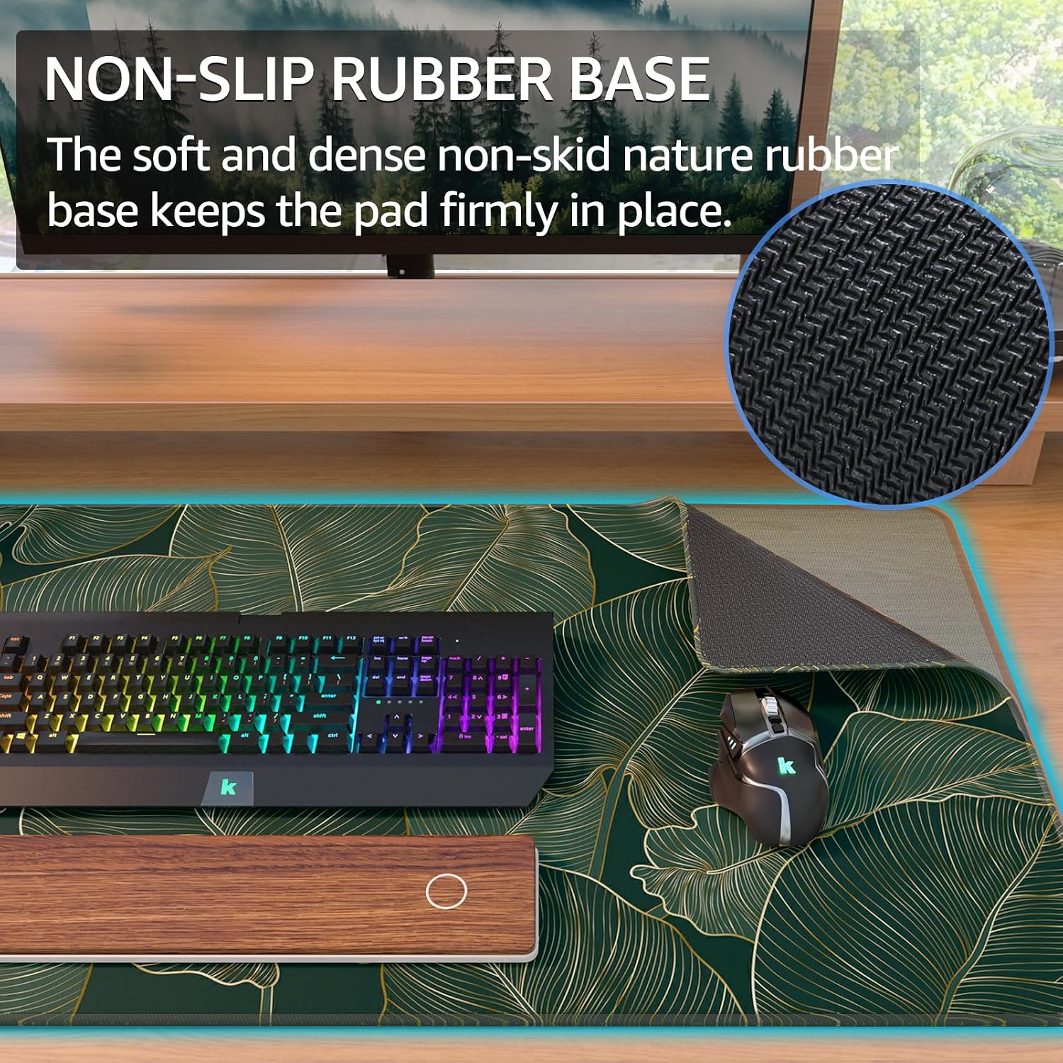 MOUSE PAD GRANDE PARA GAMING KTRIO XXL 80 X 40 CM HOJAS DORADAS - 4
