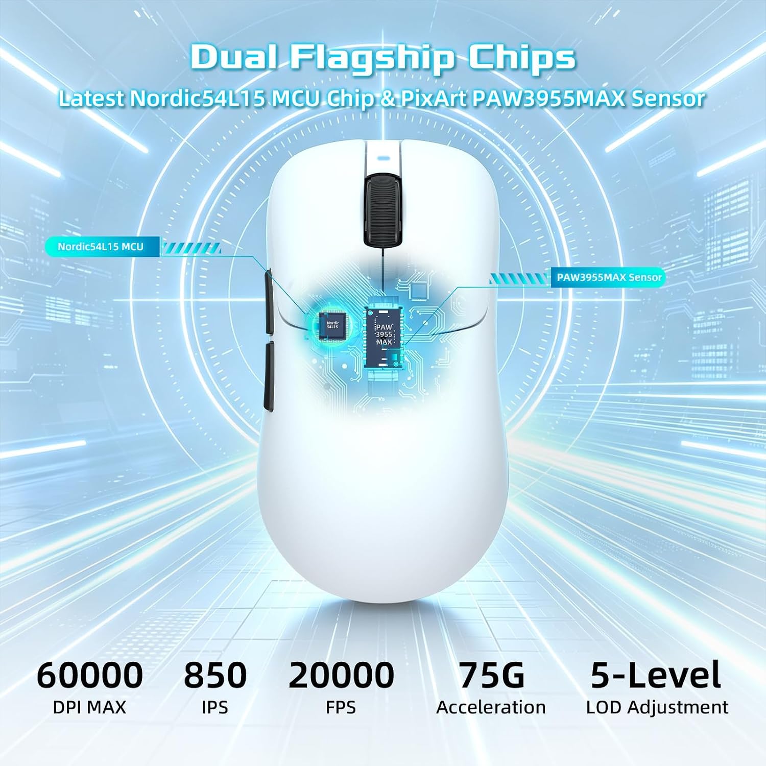 MOUSE INALÁMBRICO PARA GAMING MAMBASNAKE ATTACK SHARK V2 AIR 60K DPI BLANCO - 4