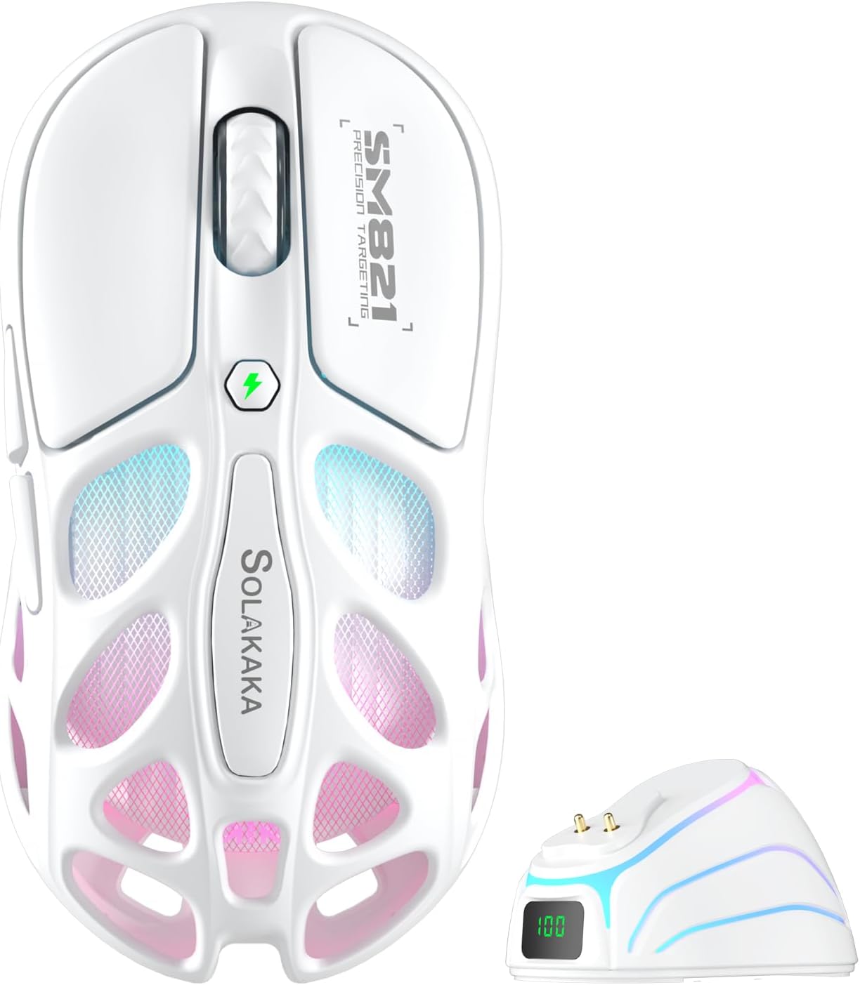 MOUSE GAMING INALÁMBRICO STRIKONX SOLAKAKA SM821 CON BASE MAGNÉTICA DE CARGA - 1