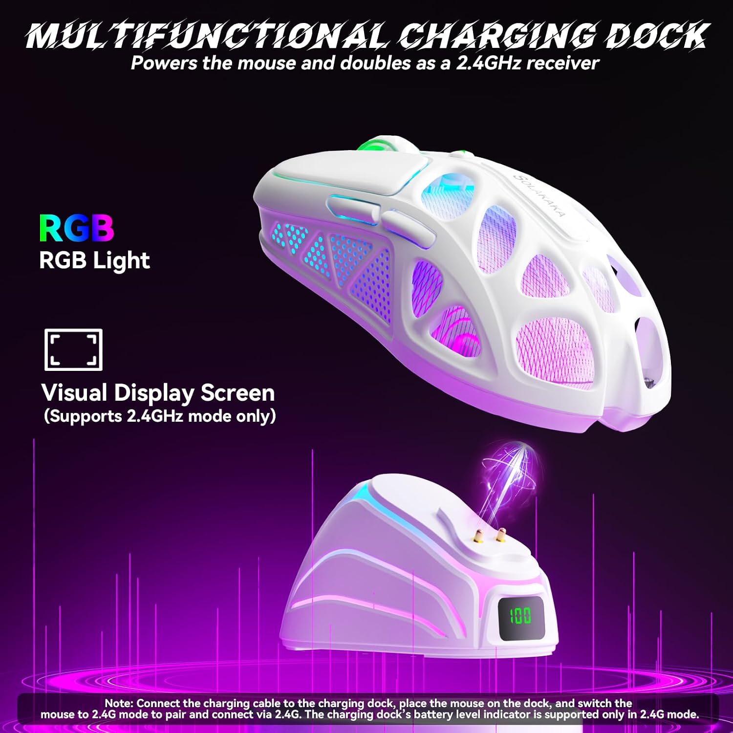 MOUSE GAMING INALÁMBRICO STRIKONX SOLAKAKA SM821 CON BASE MAGNÉTICA DE CARGA - 4