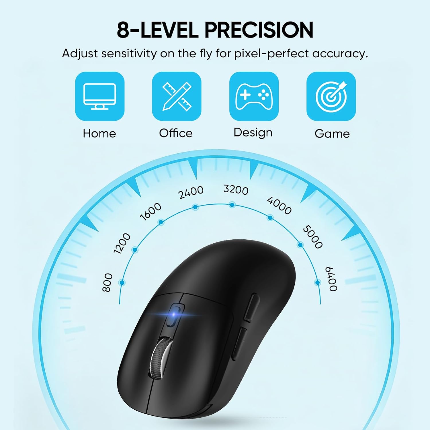 MOUSE GAMER INALÁMBRICO MELOGAGA WIRELESS BLUETOOTH/2.4G/USB-C 8 DPI NEGRO - 3
