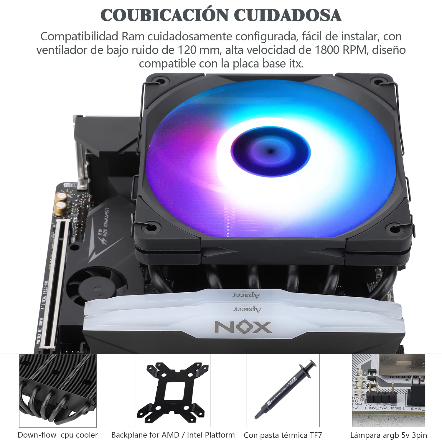 ENFRIADOR DE CPU THERMALRIGHT AXP120-X67 BLACK ARGB BAJO PERFIL 67MM CON VENTILADOR PWM 120MM Y 6 HEAT PIPES - 3