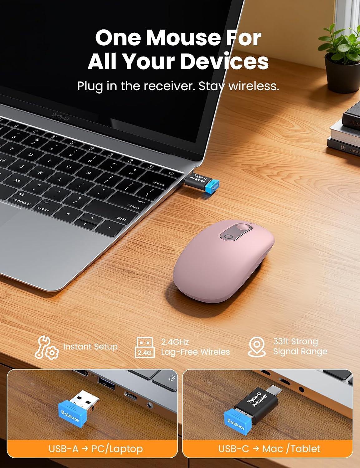 MOUSE INALÁMBRICO SABLUTE PARA LAPTOP CON ADAPTADOR USB-C - 4