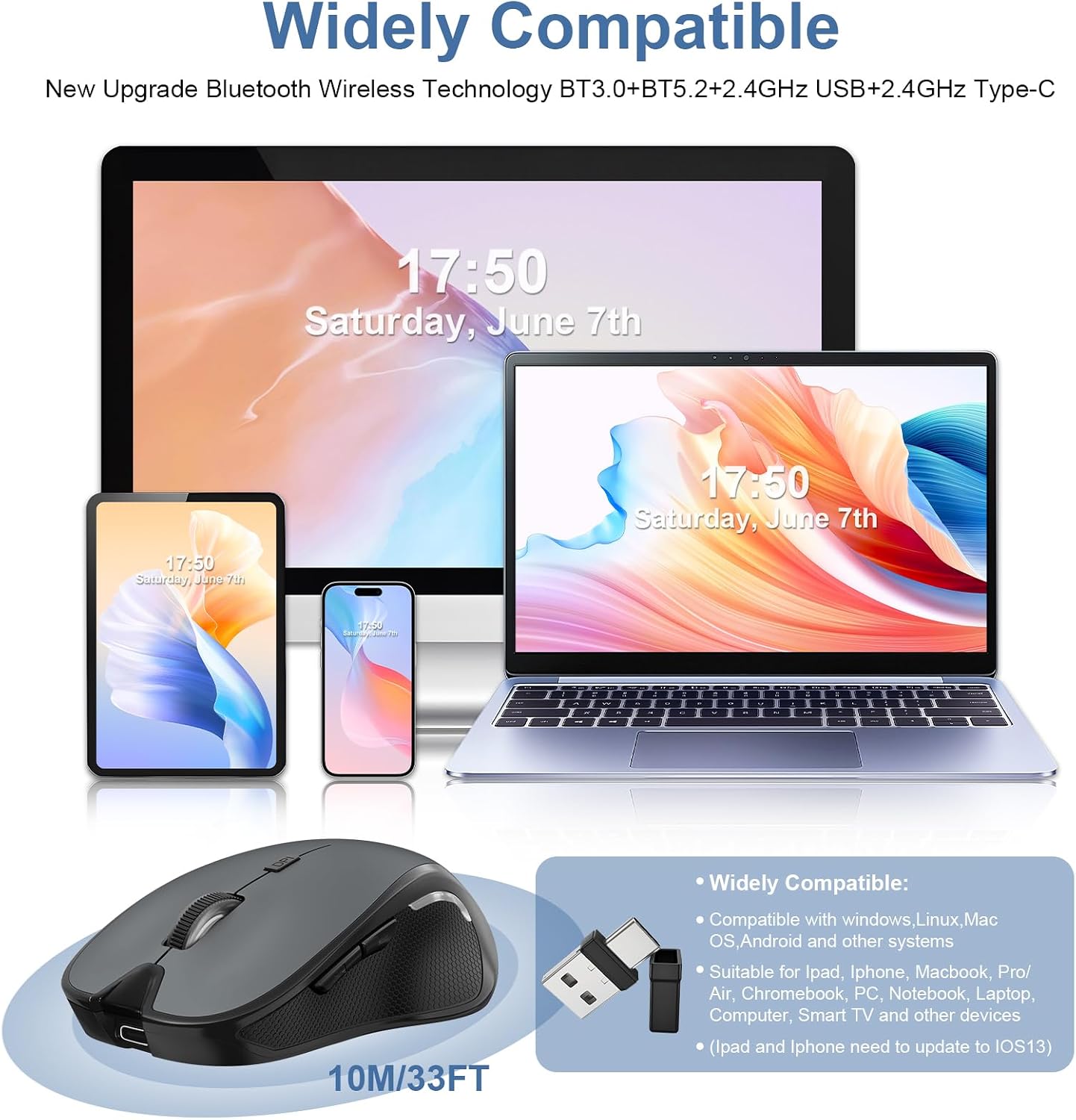 MOUSE BLUETOOTH INALÁMBRICO NORMDECOS PARA MACBOOK CON JIGGLER Y RECEPTOR DUAL USB-A Y USB-C - 2