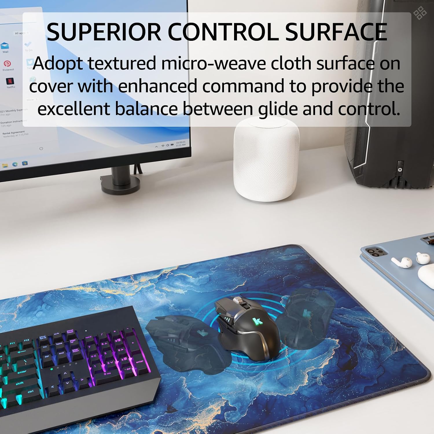 MOUSE PAD GRANDE PARA GAMING KTRIO XL 80 X 30 CM MÁRMOL AZUL - 2