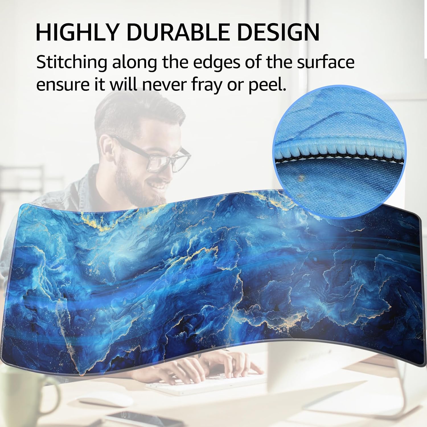 MOUSE PAD GRANDE PARA GAMING KTRIO XL 80 X 30 CM MÁRMOL AZUL - 3