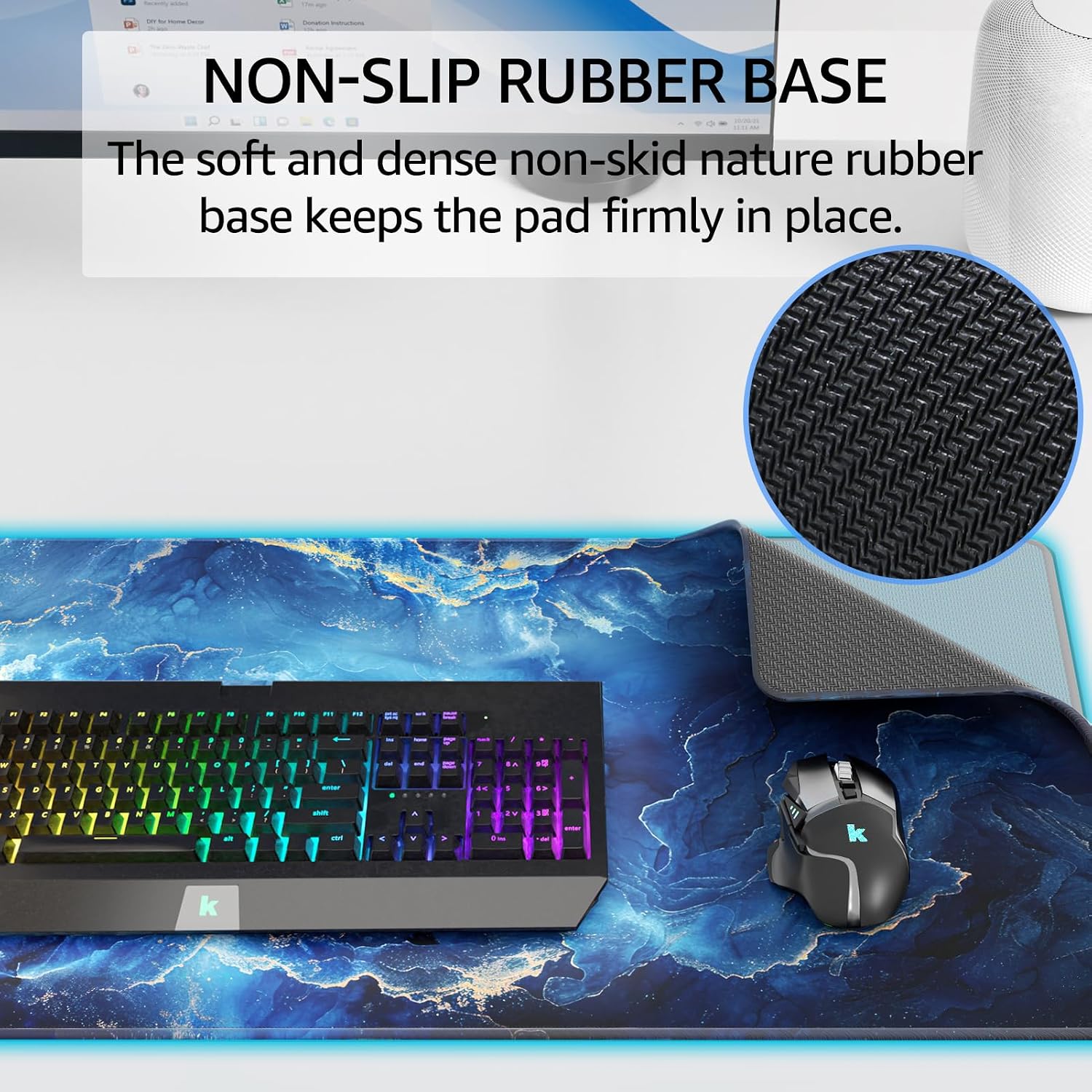 MOUSE PAD GRANDE PARA GAMING KTRIO XL 80 X 30 CM MÁRMOL AZUL - 4