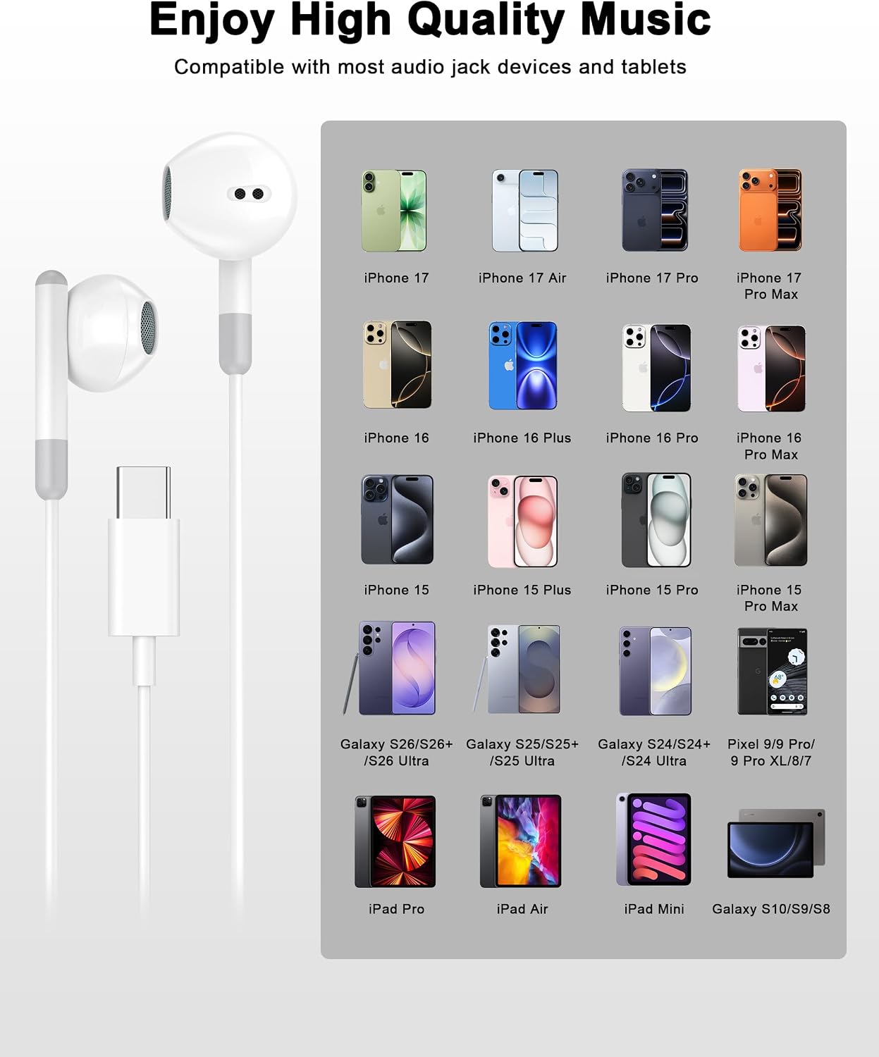 AUDÍFONOS CON CABLE USB C IIOZO 2 UNIDADES PARA IPHONE 15 16 17 18 - 5