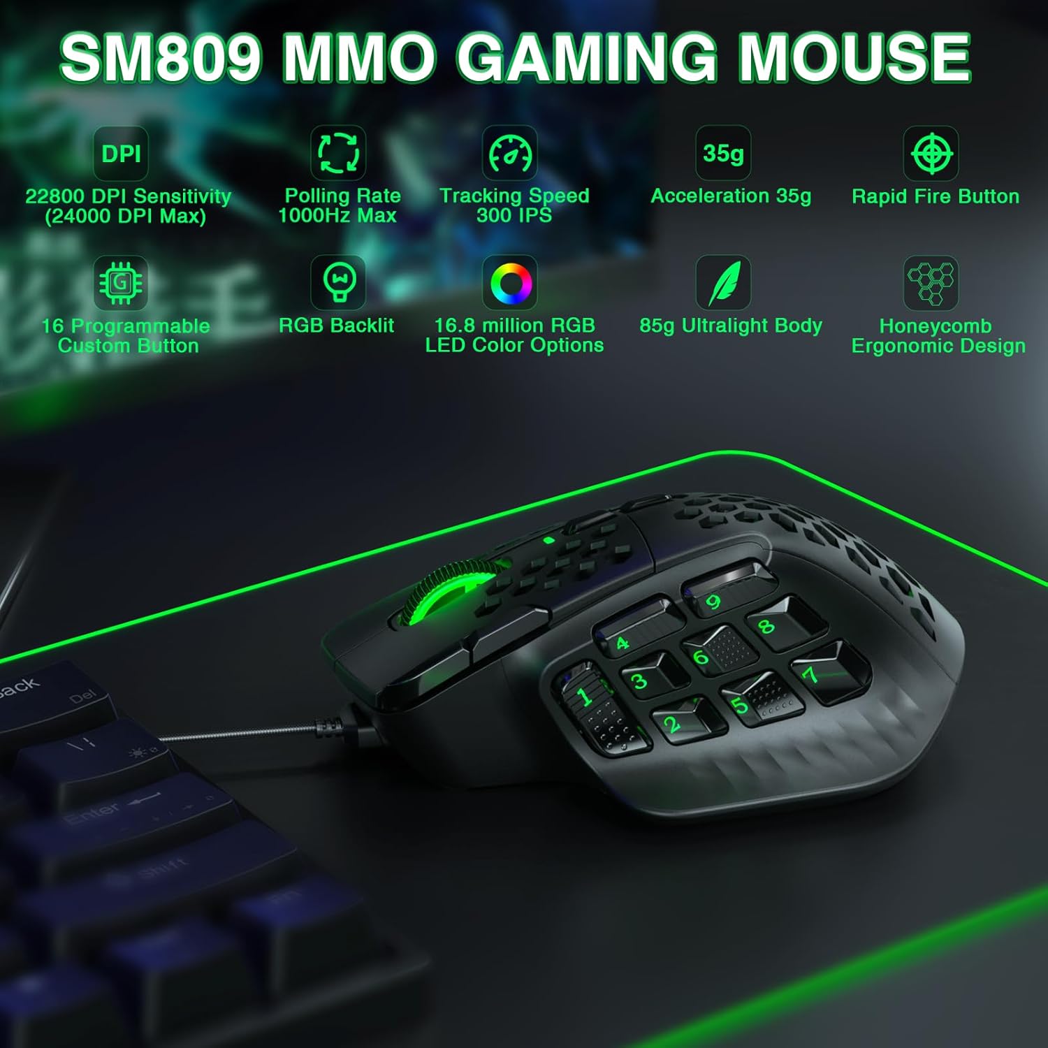 MOUSE PARA JUEGOS CON CABLE SOLAKAKA SM809 NEGRO - 2