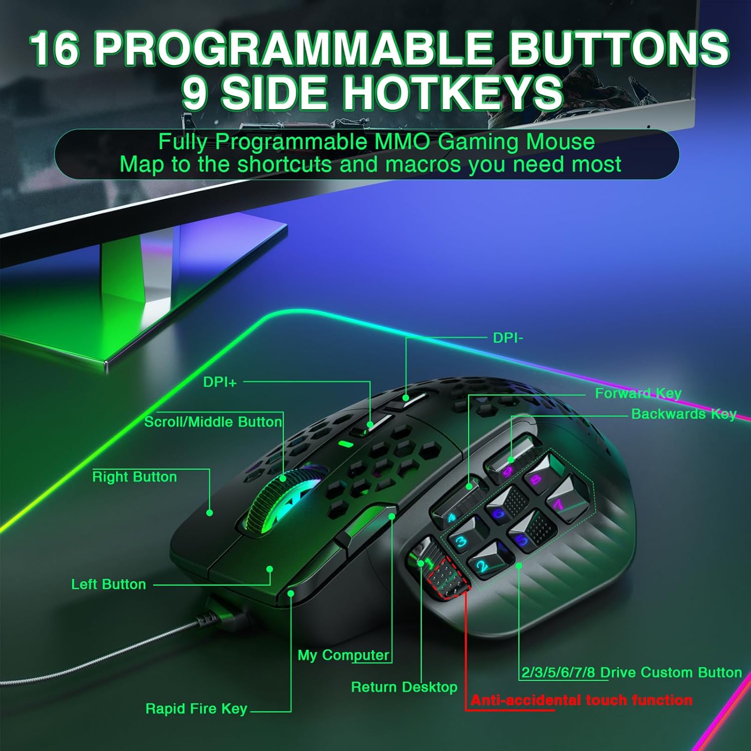 MOUSE PARA JUEGOS CON CABLE SOLAKAKA SM809 NEGRO - 3
