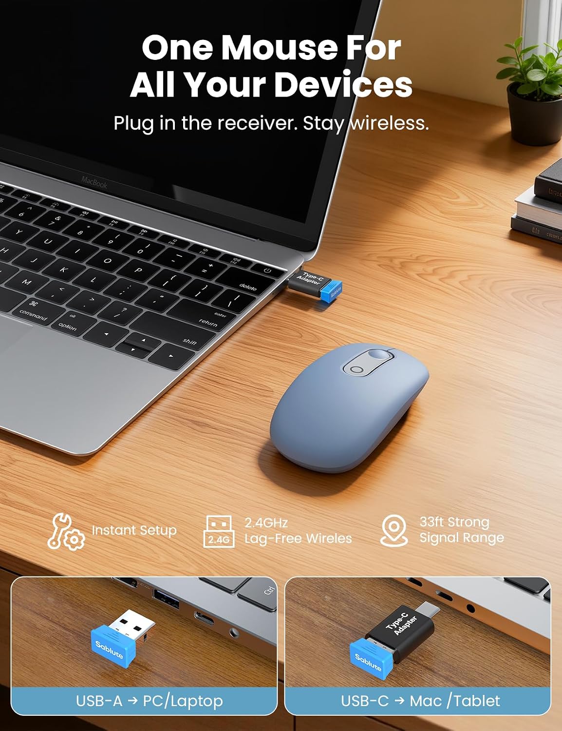 MOUSE INALÁMBRICO SABLUTE PARA LAPTOP CON ADAPTADOR USB-C - 4