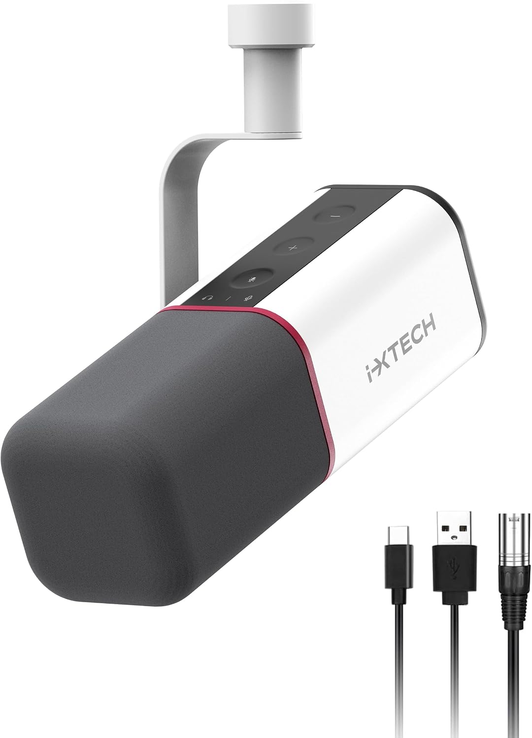 MICRÓFONO DINÁMICO CARDIOIDE IXTECH CON CUBIERTA, USB Y XLR BLANCO - 1