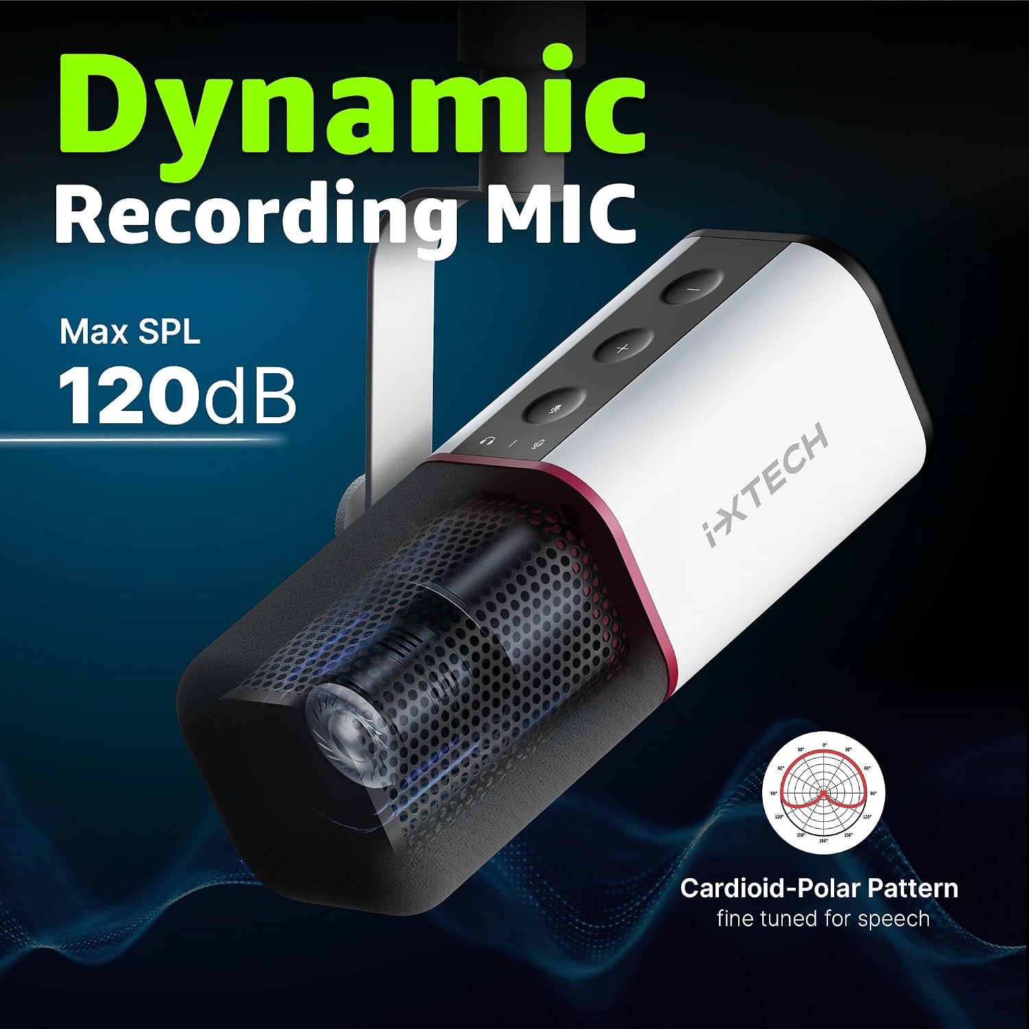 MICRÓFONO DINÁMICO CARDIOIDE IXTECH CON CUBIERTA, USB Y XLR BLANCO - 2