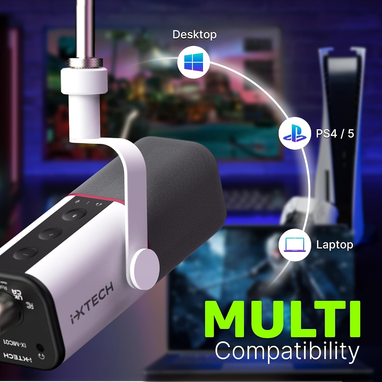 MICRÓFONO DINÁMICO CARDIOIDE IXTECH CON CUBIERTA, USB Y XLR BLANCO - 3