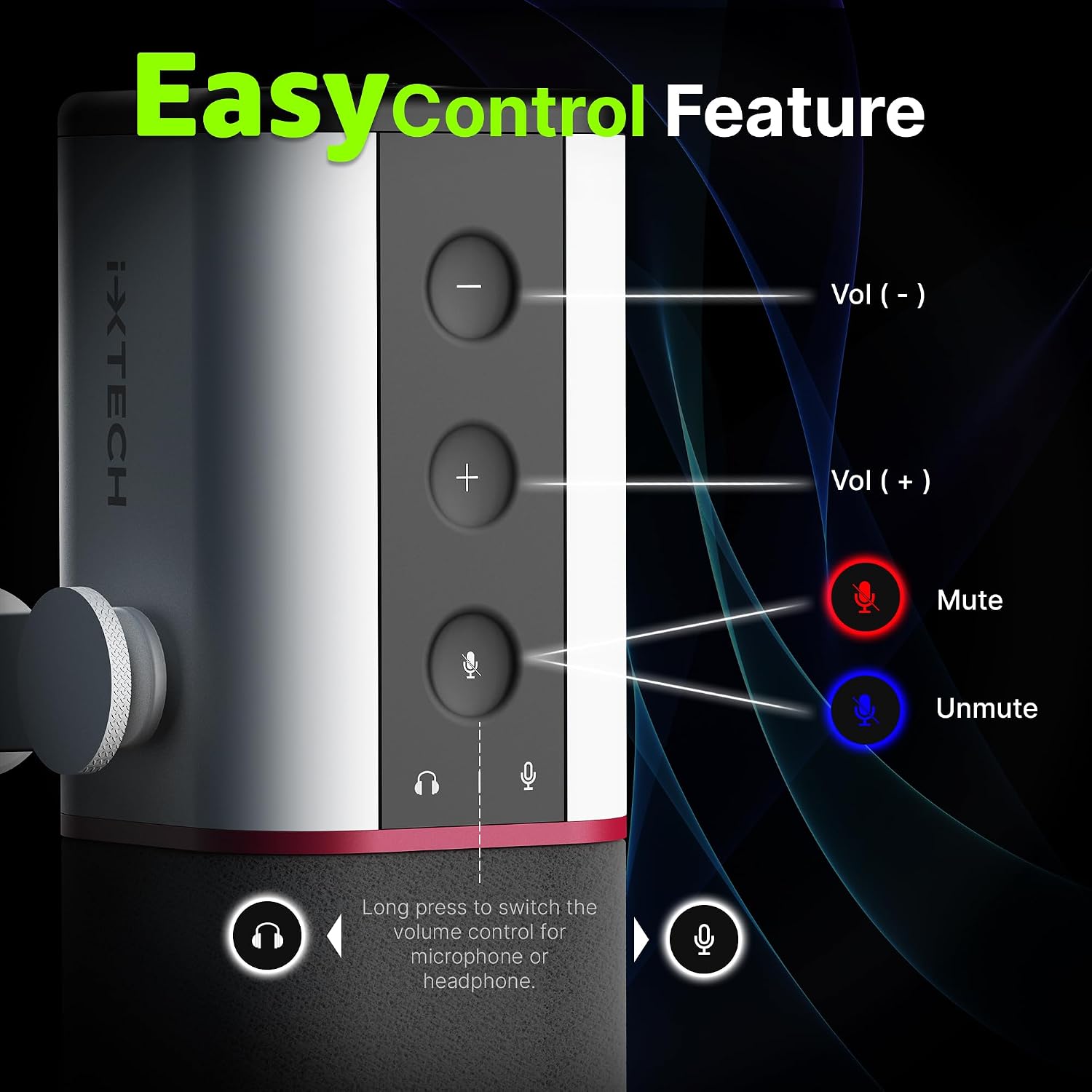 MICRÓFONO DINÁMICO CARDIOIDE IXTECH CON CUBIERTA, USB Y XLR BLANCO - 4