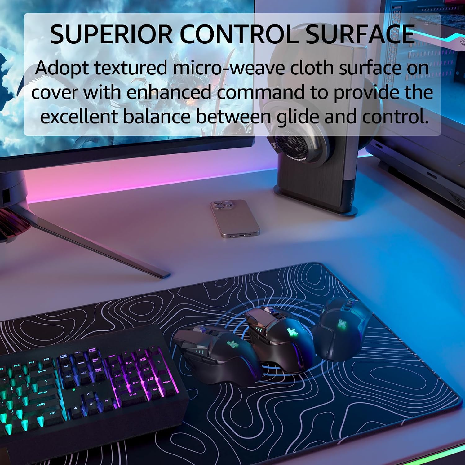 MOUSE PAD GRANDE PARA GAMING KTRIO XL 80 X 30 CM NEGRO TOPOGRÁFICO - 2