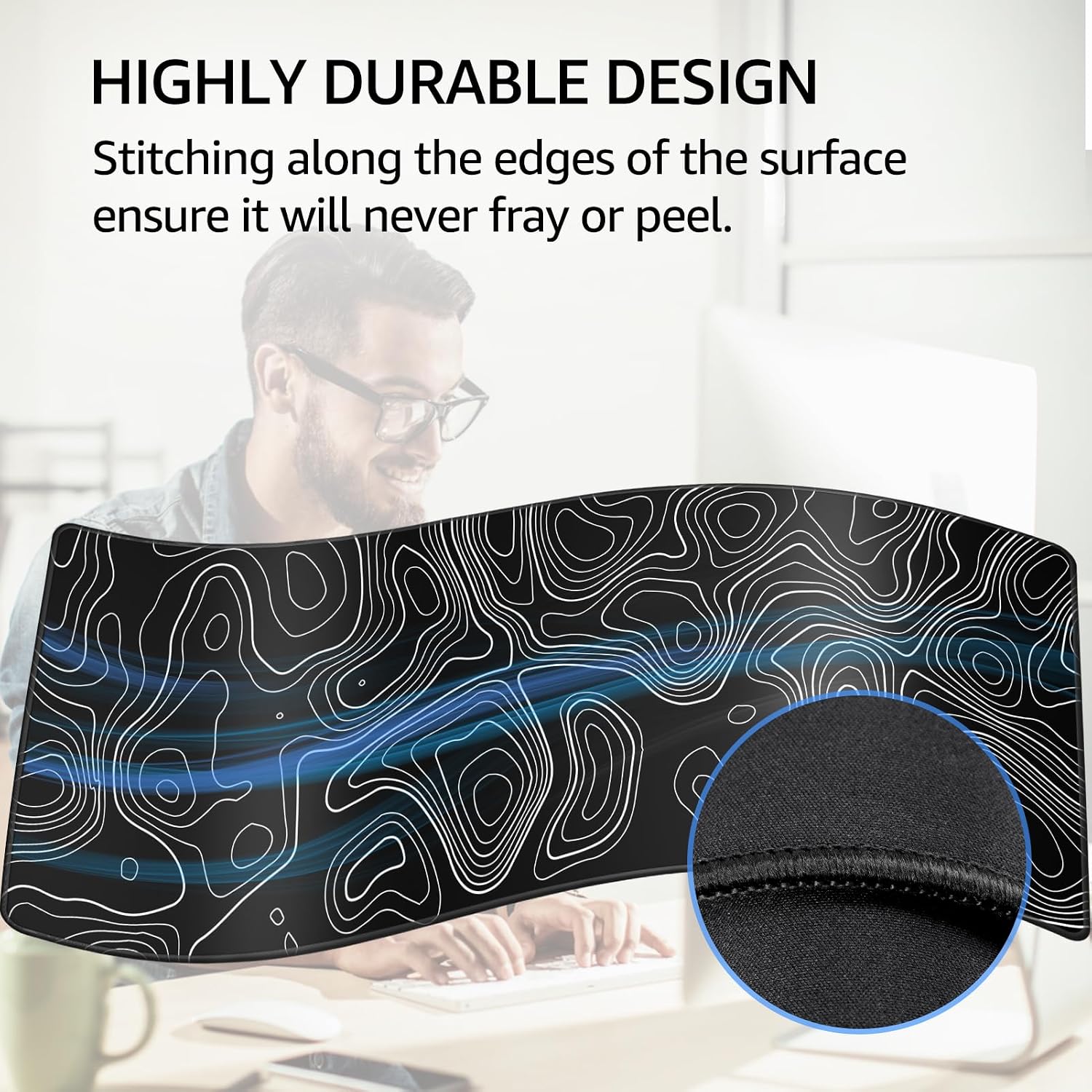 MOUSE PAD GRANDE PARA GAMING KTRIO XL 80 X 30 CM NEGRO TOPOGRÁFICO - 3