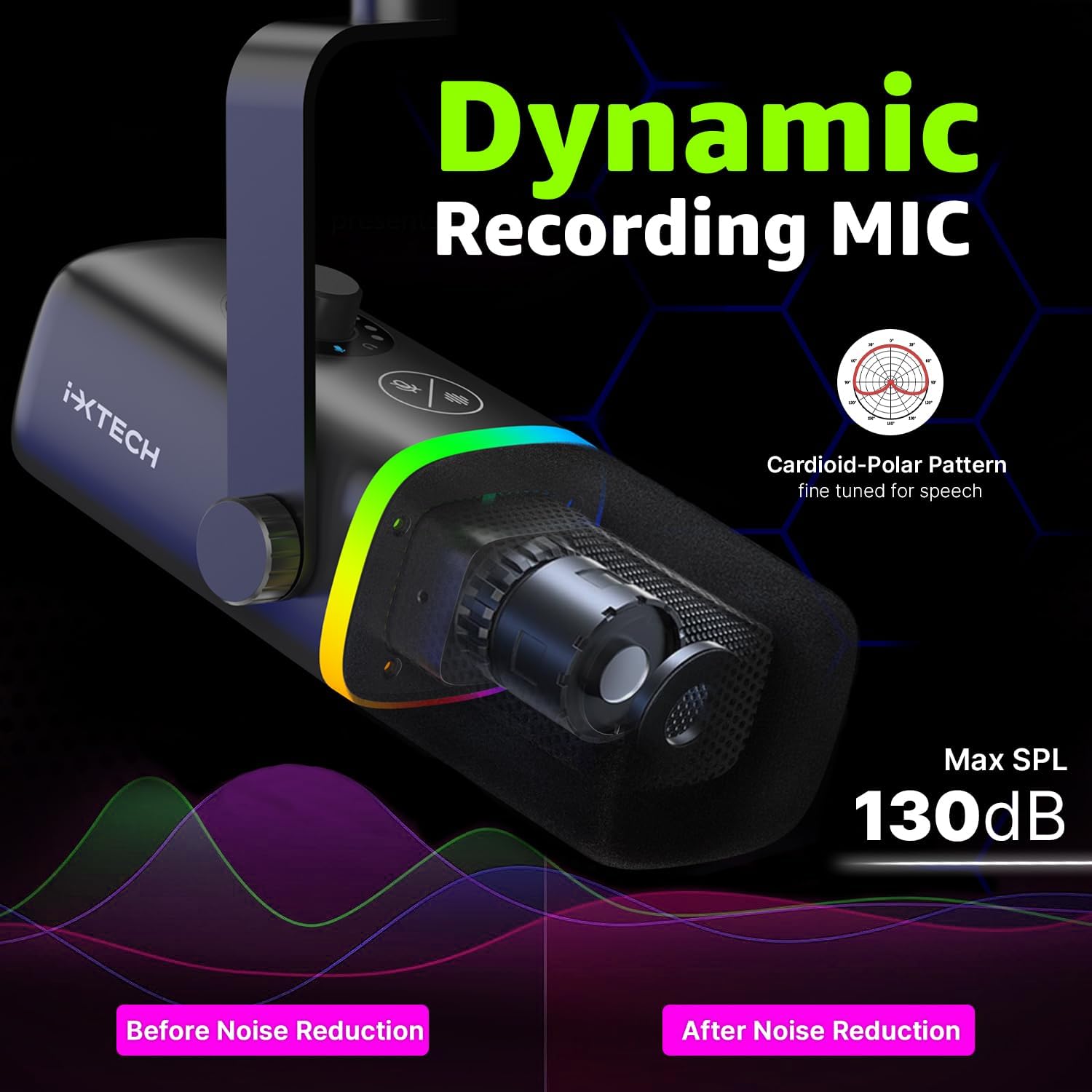 MICRÓFONO USB IXTECH GAMING CON CANCELACIÓN DE RUIDO Y LUCES RGB - 3